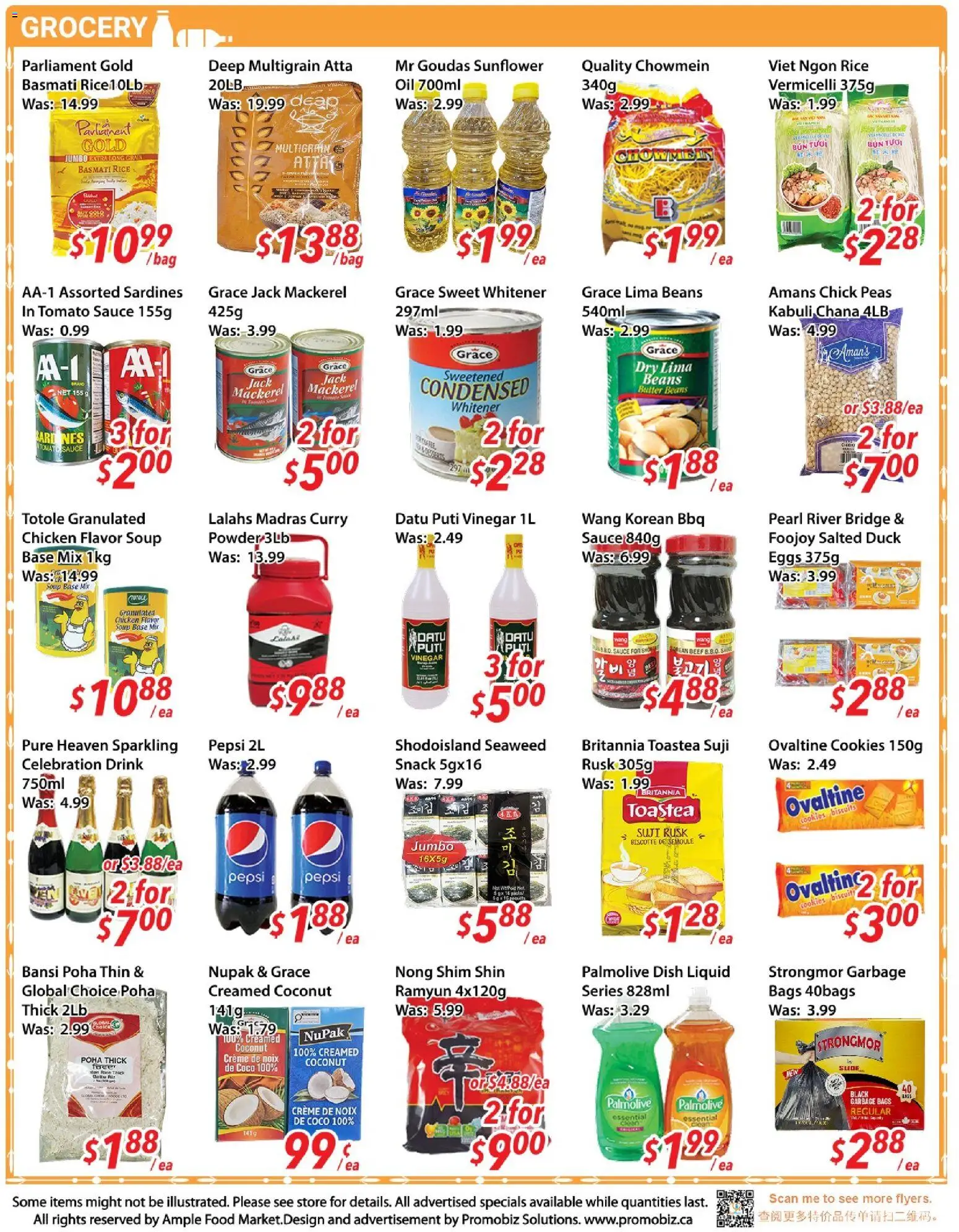 Ample Food Market flyer valid from 03.04.2026 | Page: 3 | Products: Rice, Cookies, Bag, Chicken