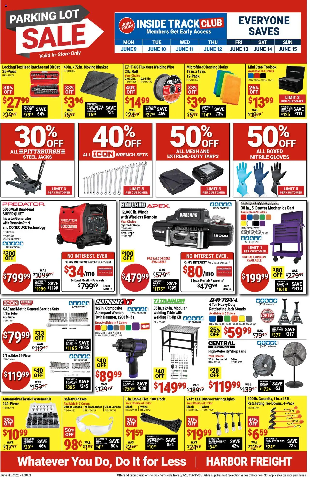 Harbor Freight Weekly Ad - valid from 09.06.2025 | Page: 1 | Products: Welding Wire, Cleaning cloths, Remote Start, Cable