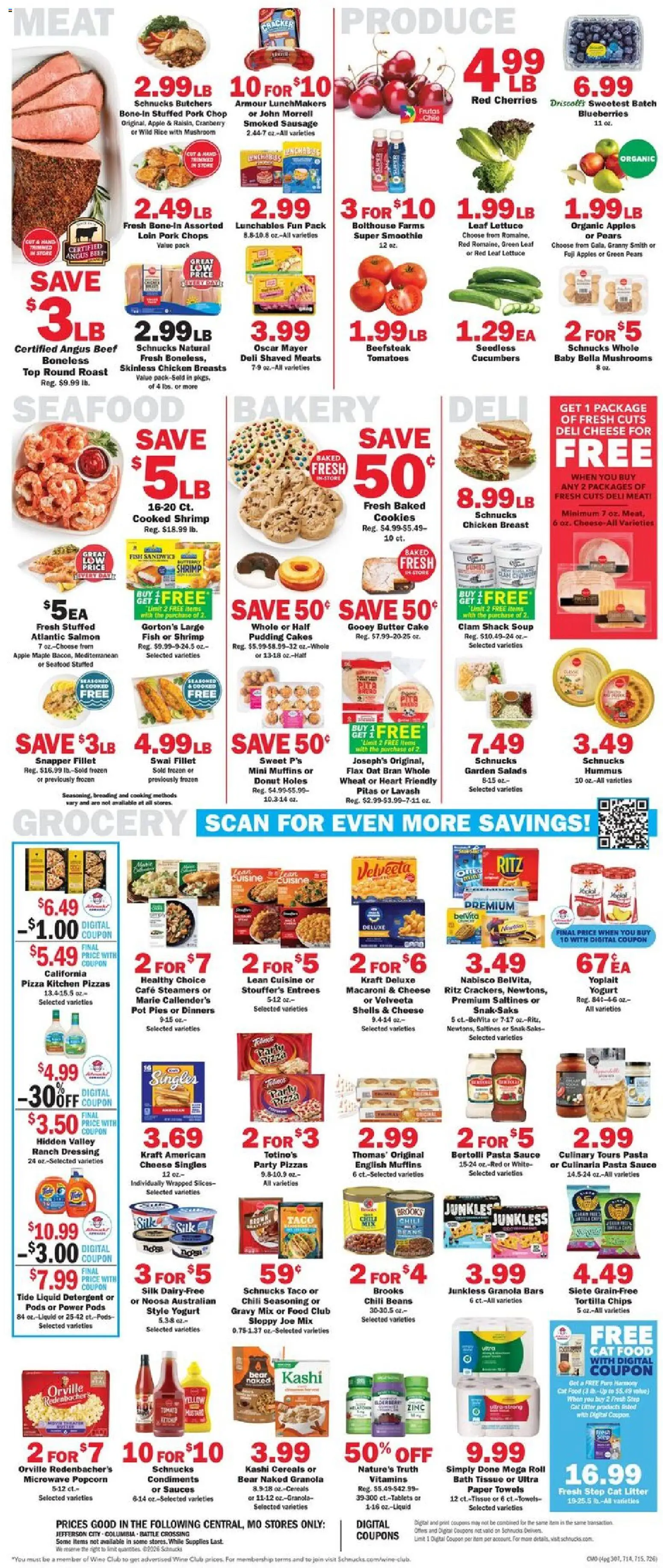 Schnucks Weekly Ad - valid from 02.01.2026 | Page: 4 | Products: Cherries, Cat Litter, Cheese, Pork