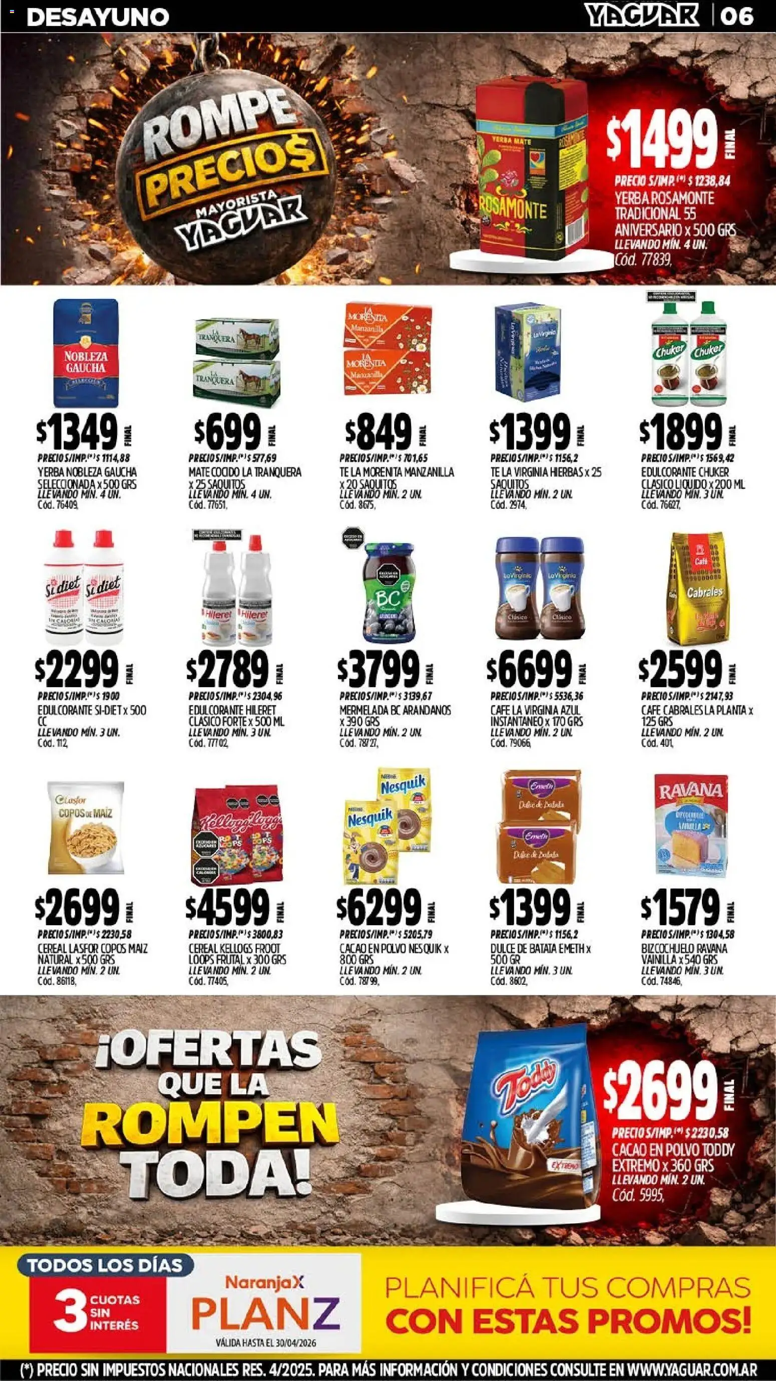 Yaguar - Oferta Semanal Mar del Plata │ válido desde el 06.04.2026 | Página: 6 | Productos: Copos, Edulcorante, Té, Mate cocido