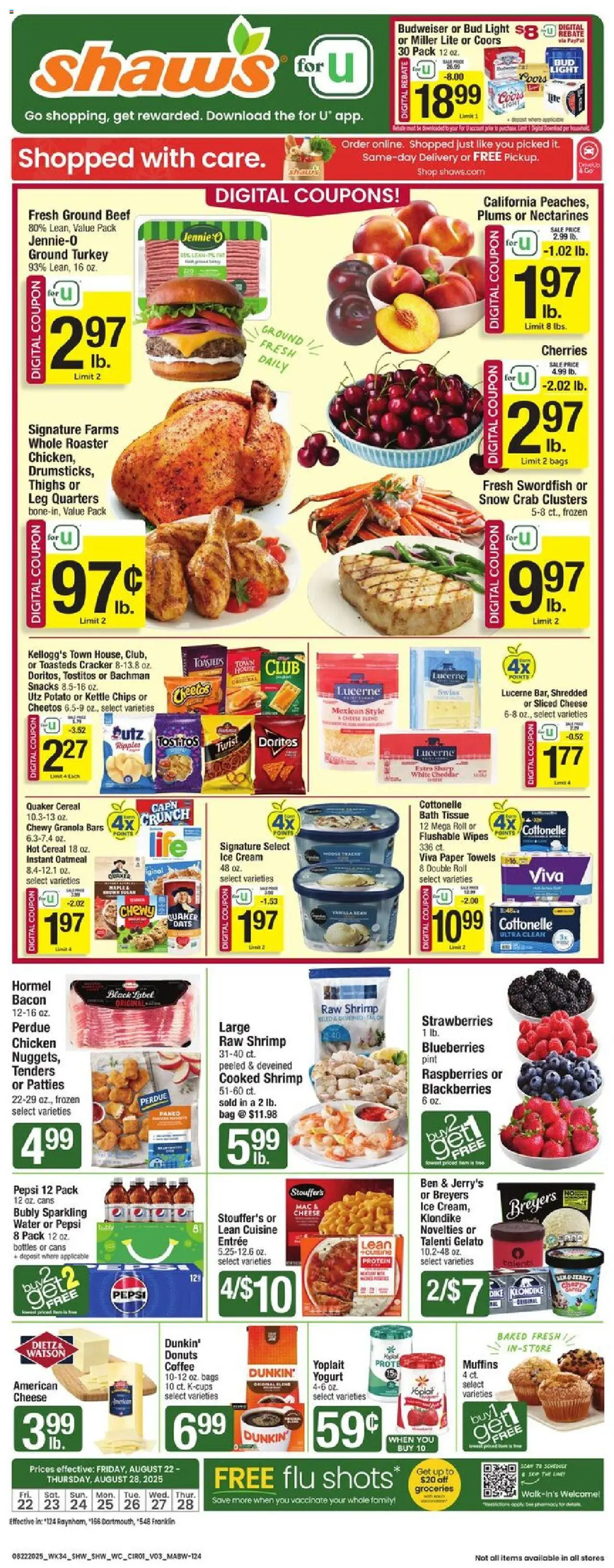 Shaw's Weekly Ad - MA - valid from 22.08.2025 | Page: 1 | Products: Bath, Chips, Cream, Blueberries