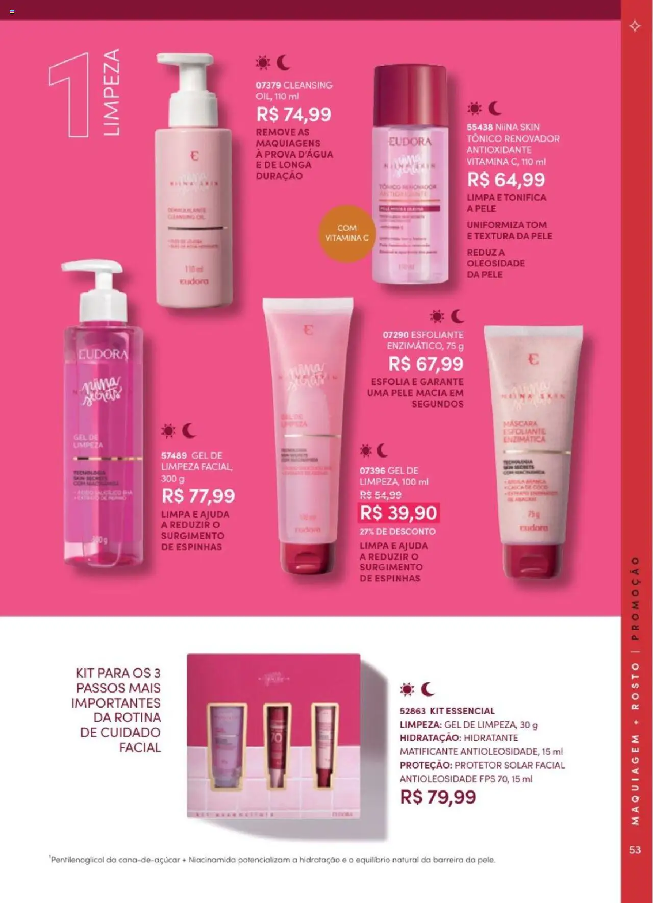 Eudora Folheto - válido de 06.06.2025 | Página: 53 | Produtos: Coco, Tônico, Gel de limpeza, Protetor solar facial