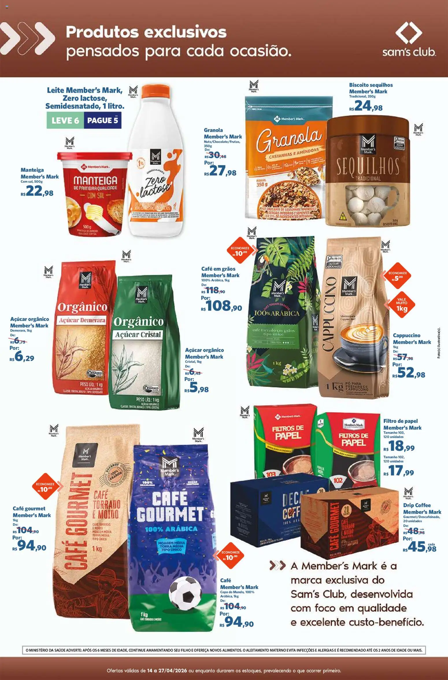 Sam's Club Folheto - válido de 14.04.2026 | Página: 2 | Produtos: Leite, Café, Granola, Açúcar