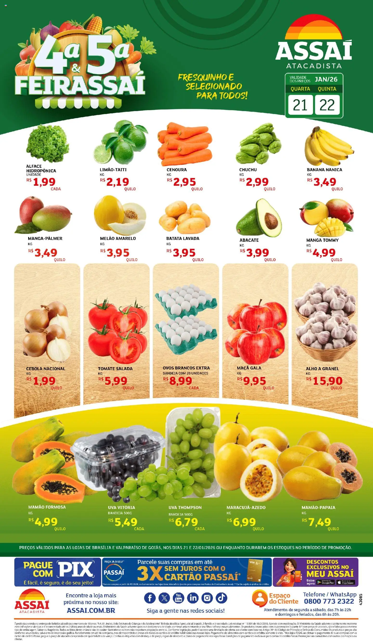 Assaí Atacadista Folheto - válido de 21.01.2026 | Página: 1 | Produtos: Melão, Ovos, Base, Mamão