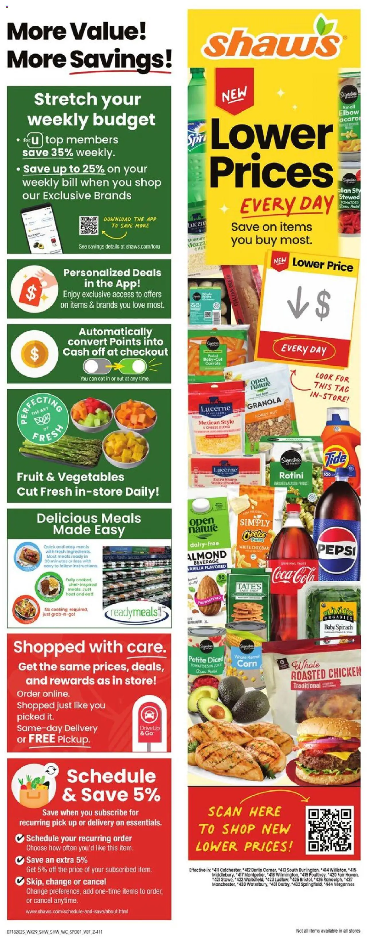 Shaw's Weekly Ad - VT - valid from 18.07.2025 | Page: 1 | Products: Corn, Spinach, Cheese, Bread
