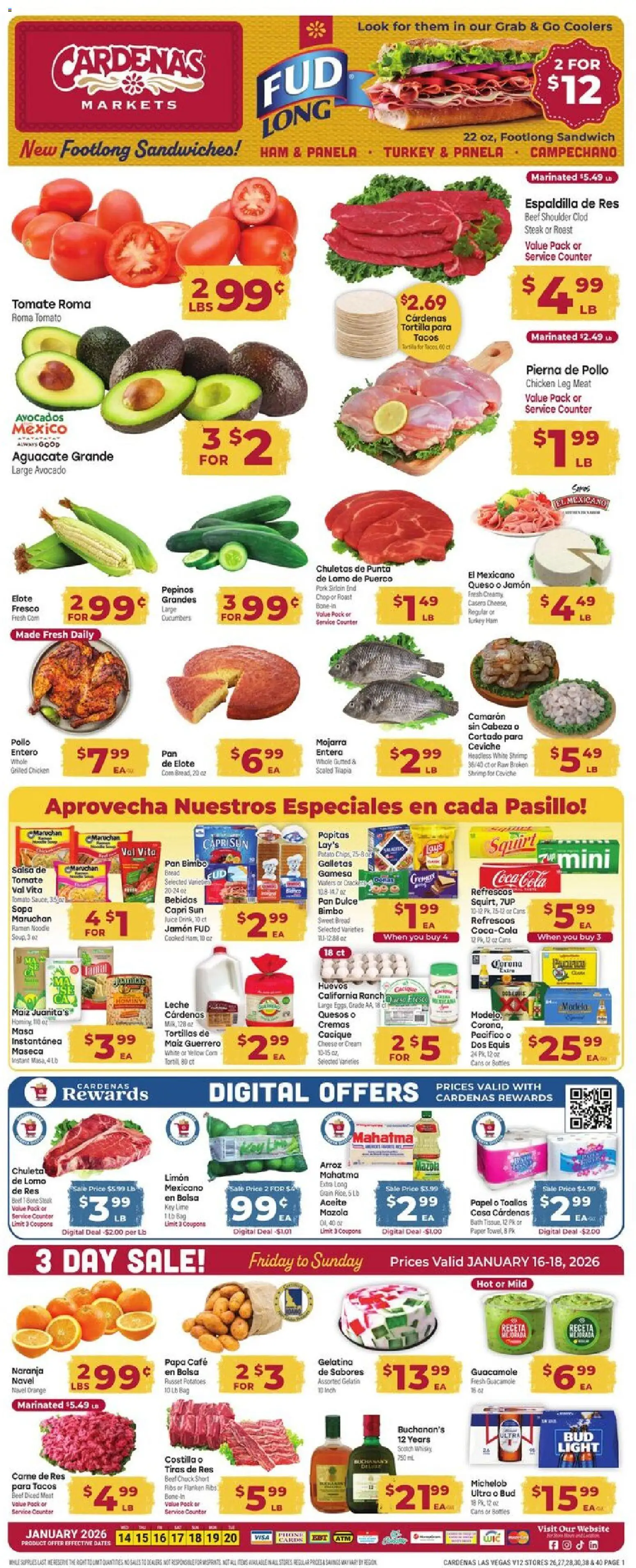 Cardenas Weekly Ad - NV - valid from 14.01.2026 | Page: 1 | Products: Pork, Cream, Cucumbers, Bag