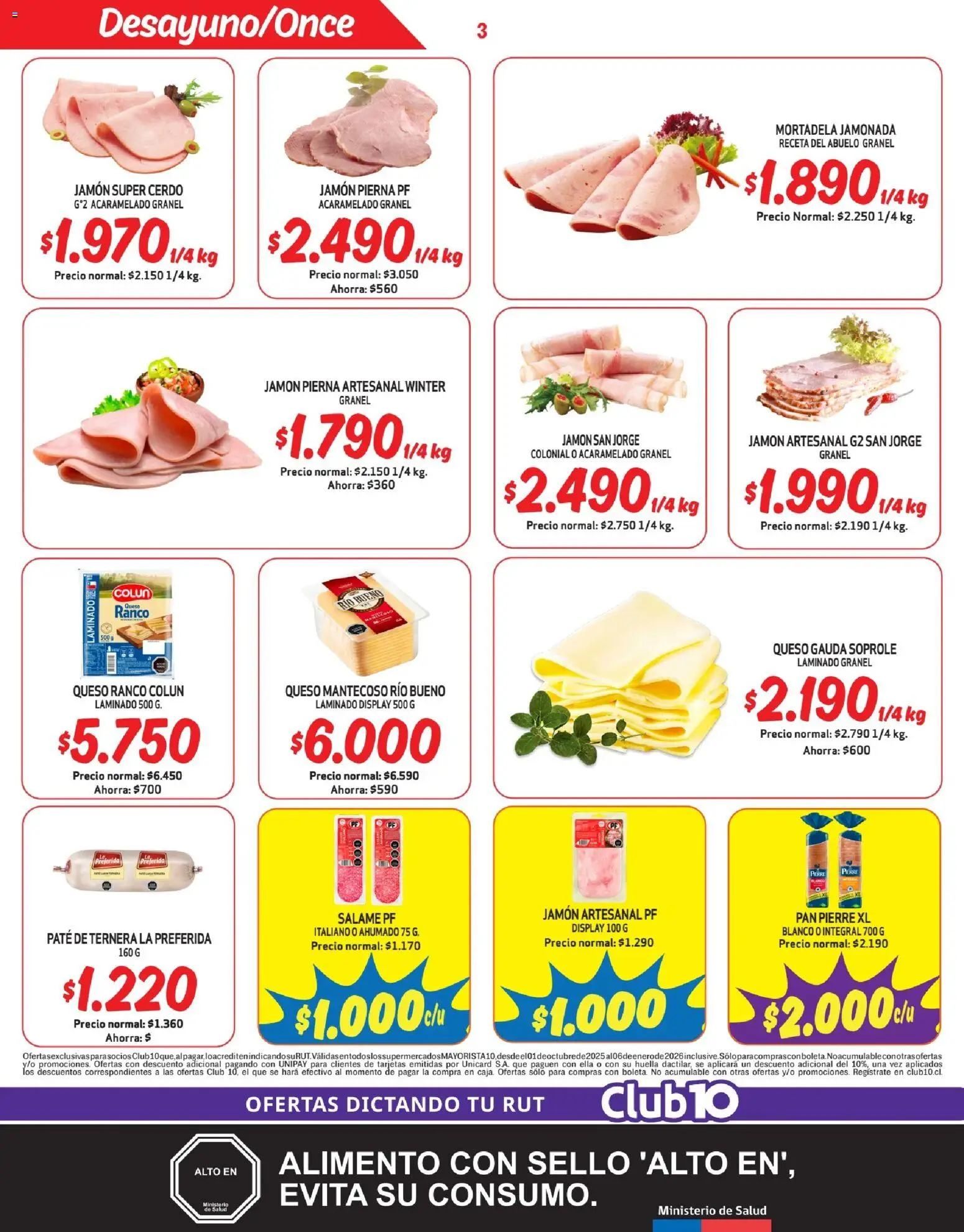 Mayorista 10 Ofertas │ válido desde el 01.10.2025 | Página: 3 | Productos: Queso, Pan, Jamón, Cerdo