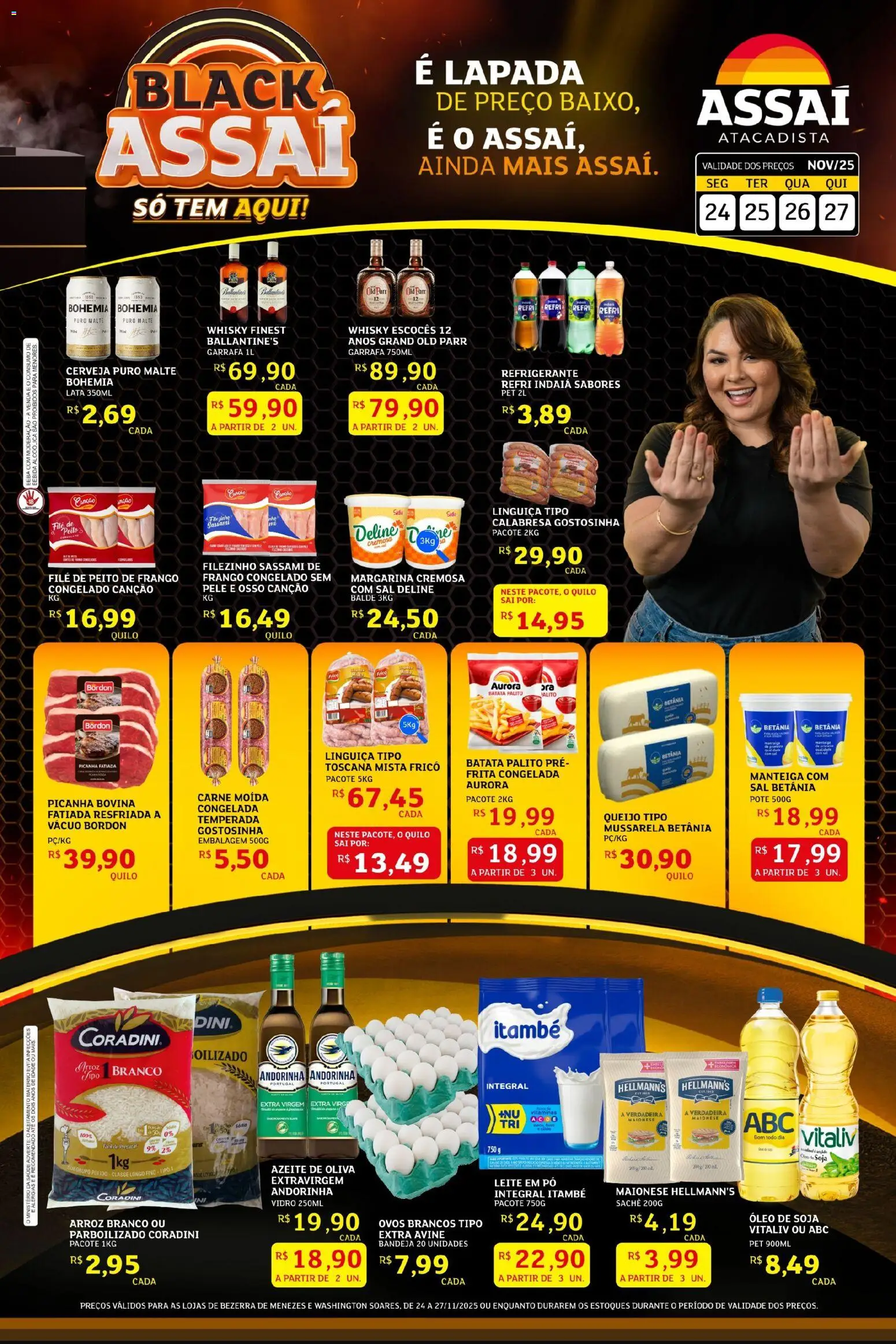 Assaí Atacadista Folheto - válido de 24.11.2025 | Página: 1 | Produtos: Picanha, Ovos, Carne moída, Margarina
