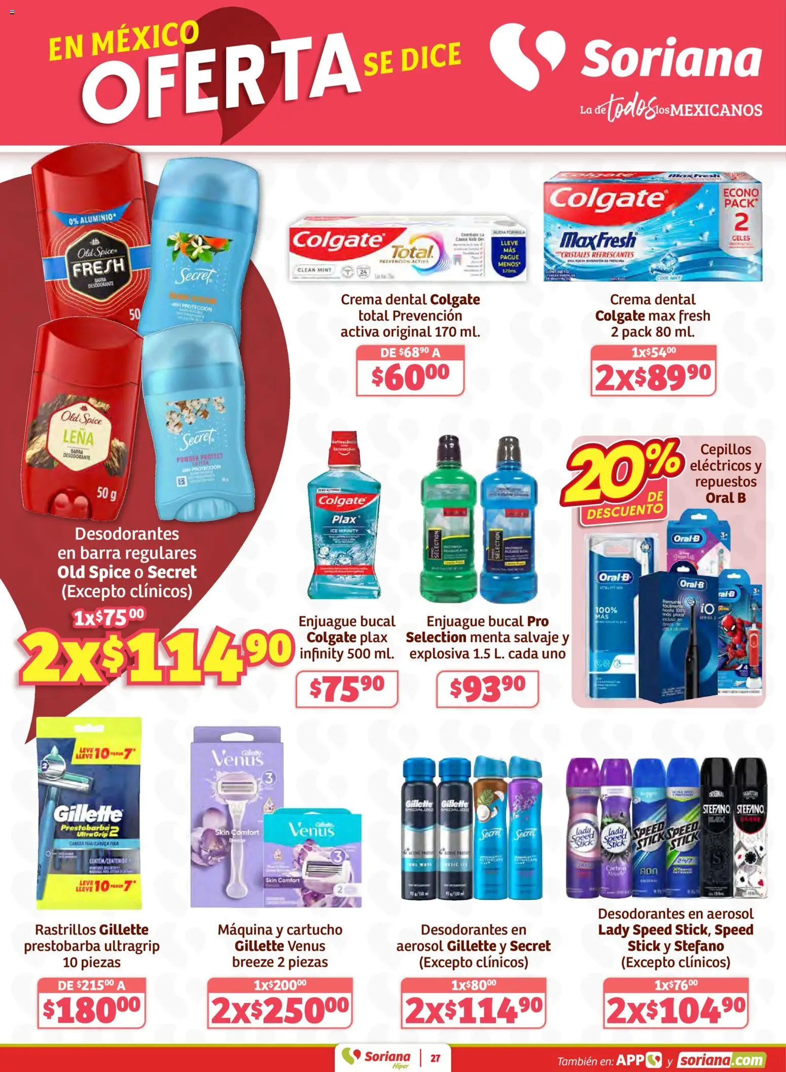 Nuevas ofertas de Soriana válidas en toda la República Mexicana desde el 02.01.2026. ¡Encuentra las mejores ofertas en Soriana - Preciazazaso Híper: Camp, Chia, Oax, Q. Roo, Tab, Yuc! | Página: 27 | Productos: Desodorante, Enjuague bucal, Crema, Barra