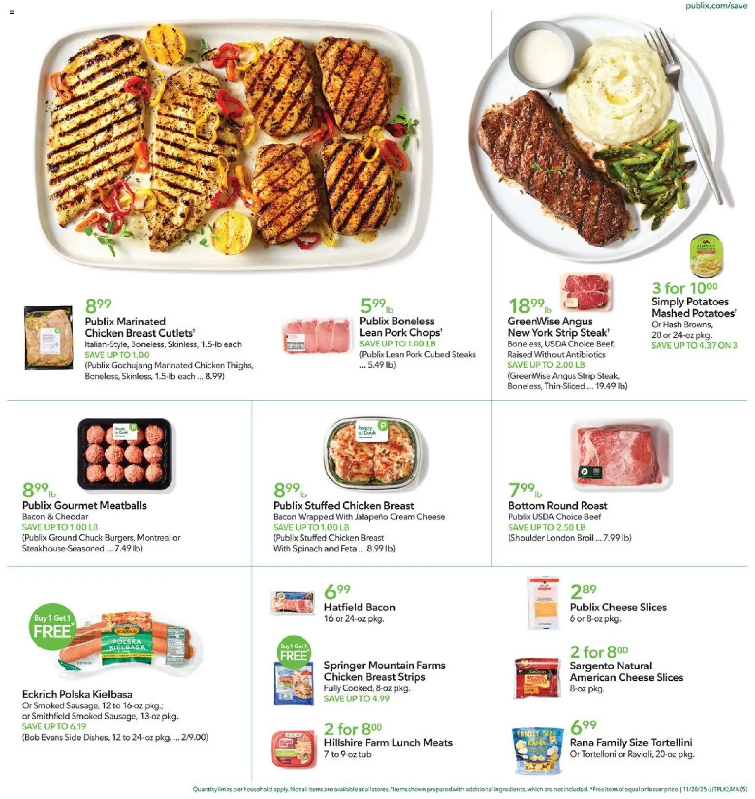 Publix Weekly Ad - valid from 28.11.2025 | Page: 5 | Products: Spinach, Pork, Beef, Cream
