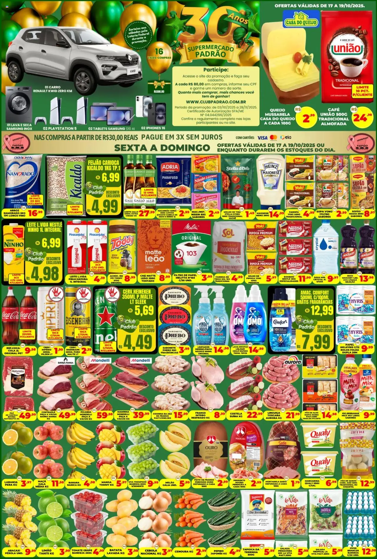 Supermercado Padrão Folheto - válido de 17.10.2025 | Página: 1 | Produtos: Ovos, Suco, Farofa, Pipoca
