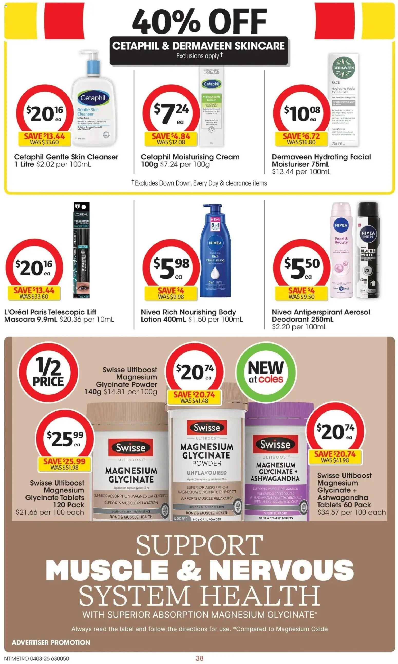 Coles catalogue - valid from 04.03.2026 | Page: 38 | Products: Mascara, Deodorant, Body lotion, Vitamin