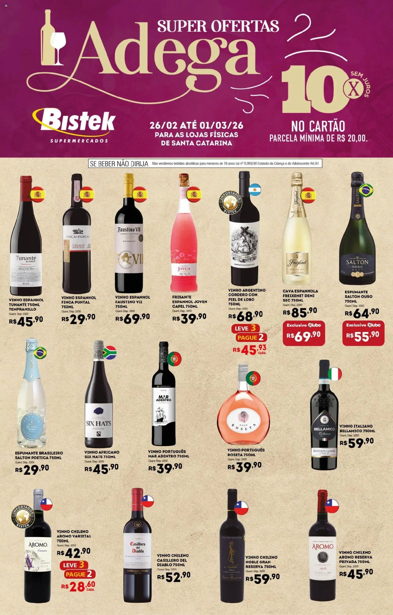 Bistek Supermercados Folheto - válido de 26.02.2026 | Página: 1 | Produtos: Espumante, Vinho