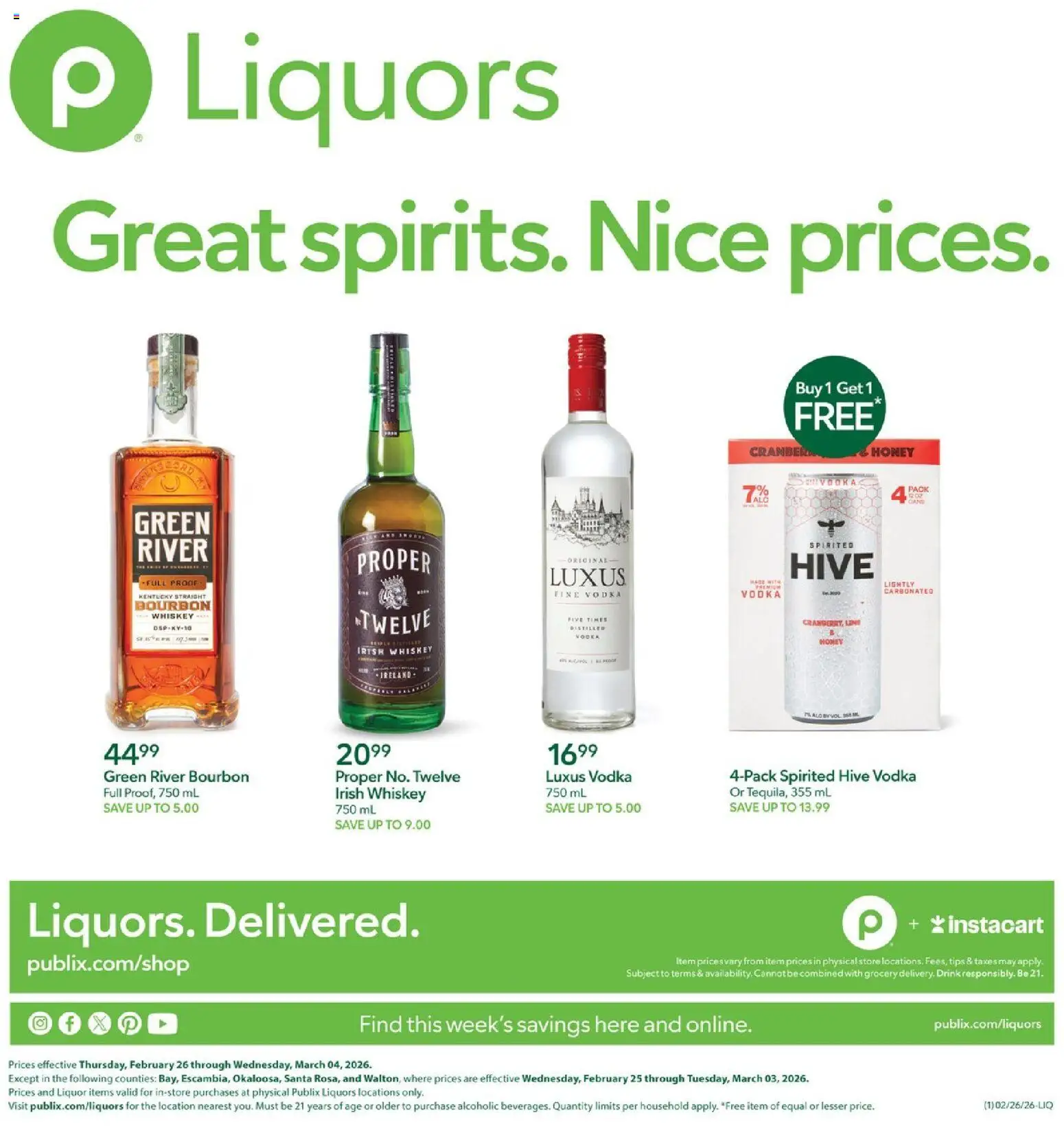Publix Liquor - valid from 26.02.2026 | Page: 1 | Products: Bourbon, Vodka, Whiskey
