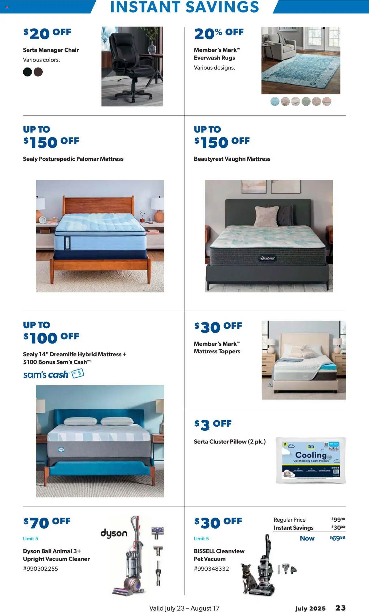 Sam's Club Instant Savings - valid from 23.07.2025 | Page: 23 | Products: Pillow, Chair, Vacuum, Vacuum cleaner