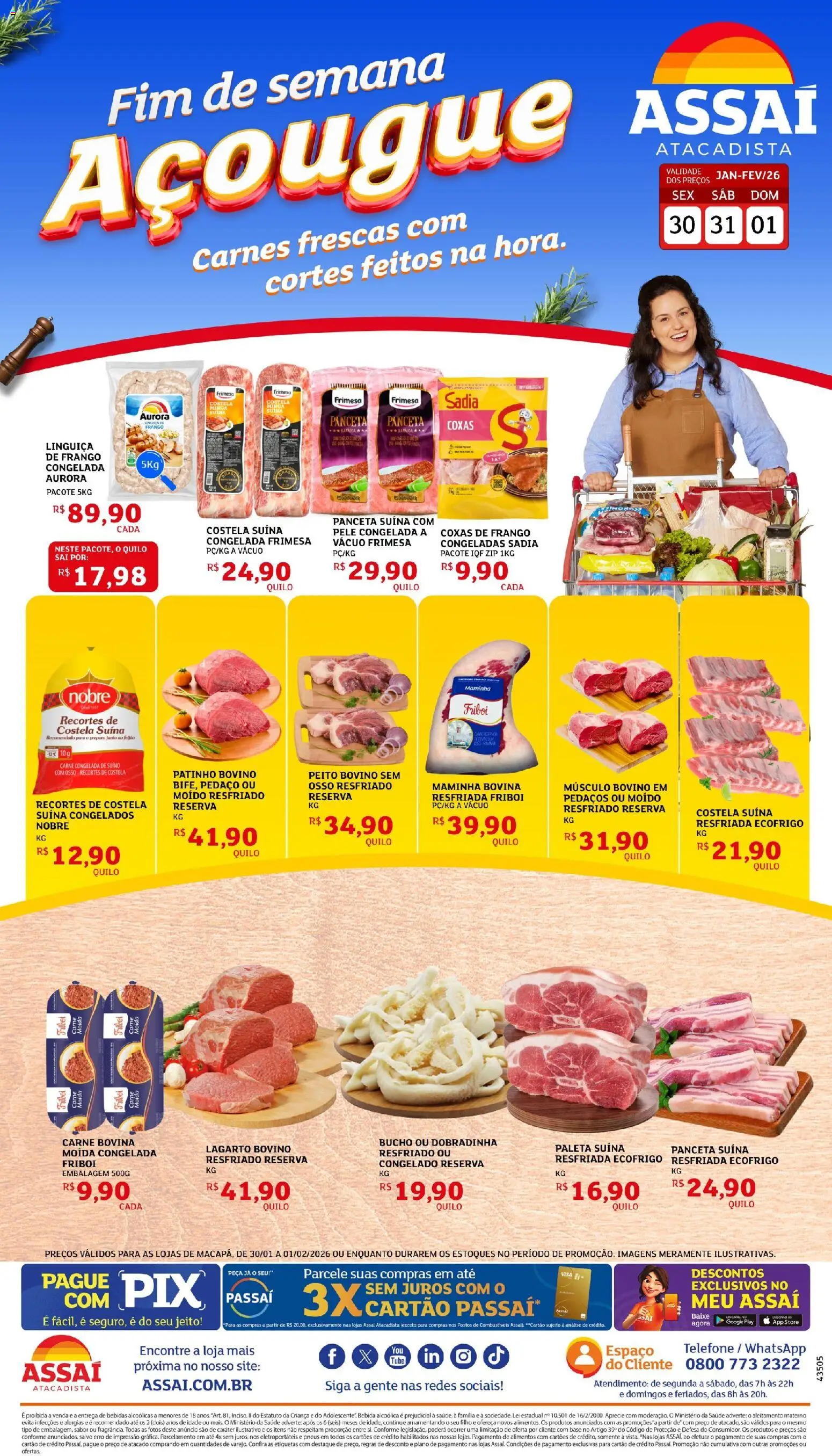 Assaí Atacadista Folheto - válido de 30.01.2026 | Página: 1 | Produtos: Maminha, Pneus, Telefone, Frango
