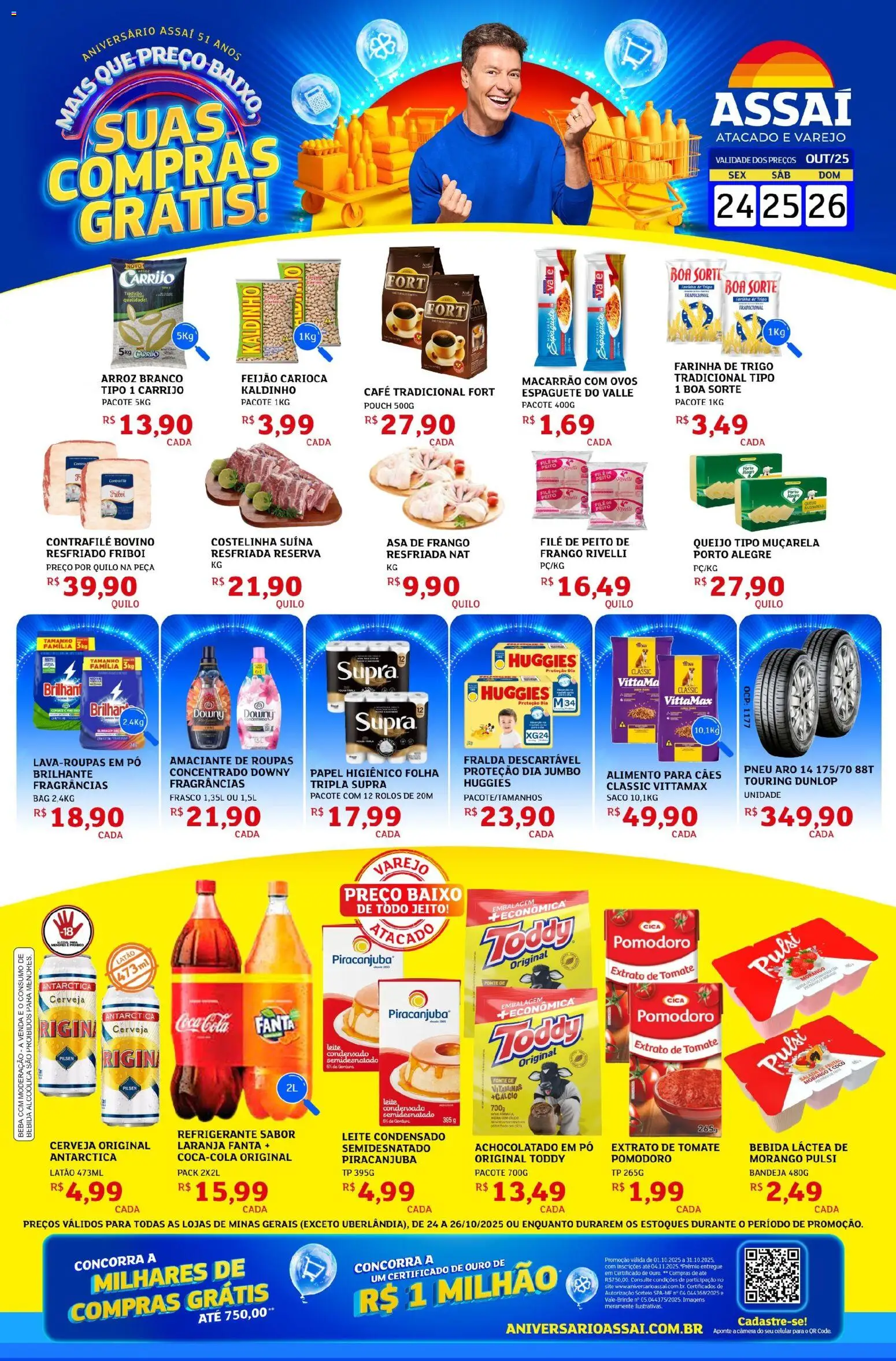 Assaí Atacadista Folheto - válido de 24.10.2025 | Página: 1 | Produtos: Contra filé, Queijo, Ovos, Cálcio
