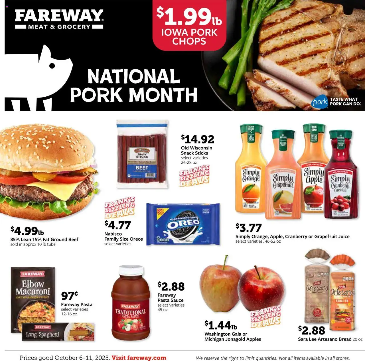 Fareway Weekly Ad - valid from 06.10.2025 | Page: 1 | Products: Bread, Juice, Beef, Sauce