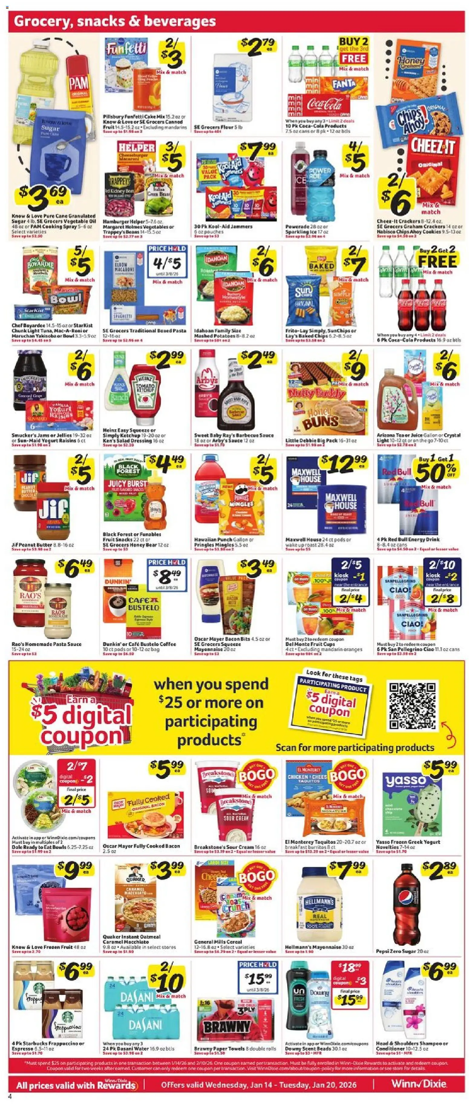Winn Dixie Weekly Ad - valid from 14.01.2026 | Page: 4 | Products: Butter, Oil, Potatoes, Sugar