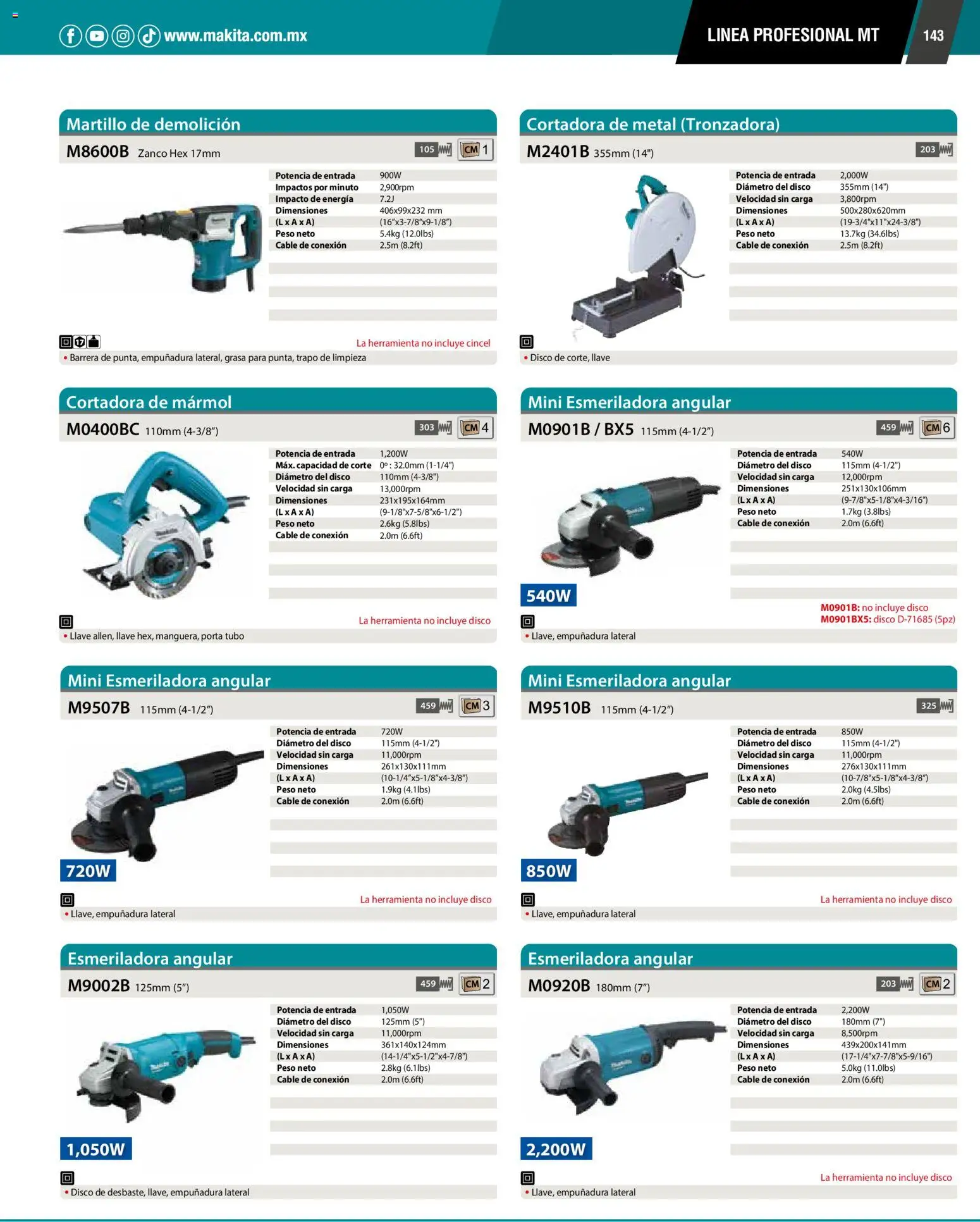 Nuevas ofertas de Makita válidas en toda la República Mexicana desde el 01.01.2024. ¡Encuentra las mejores ofertas en Makita catálogo General! | Página: 143 | Productos: Cable, Disco, Martillo, Llave