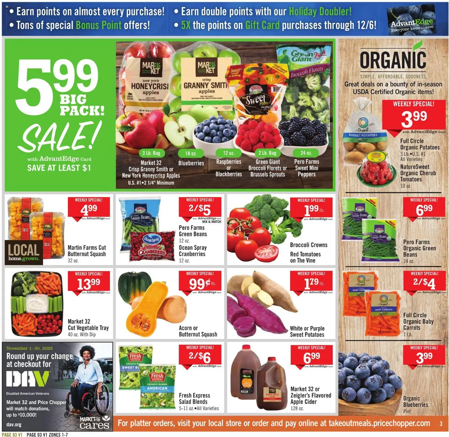 Price Chopper Weekly Ad - valid from 23.11.2025 | Page: 3 | Products: Broccoli, Peppers, Apples, Salad