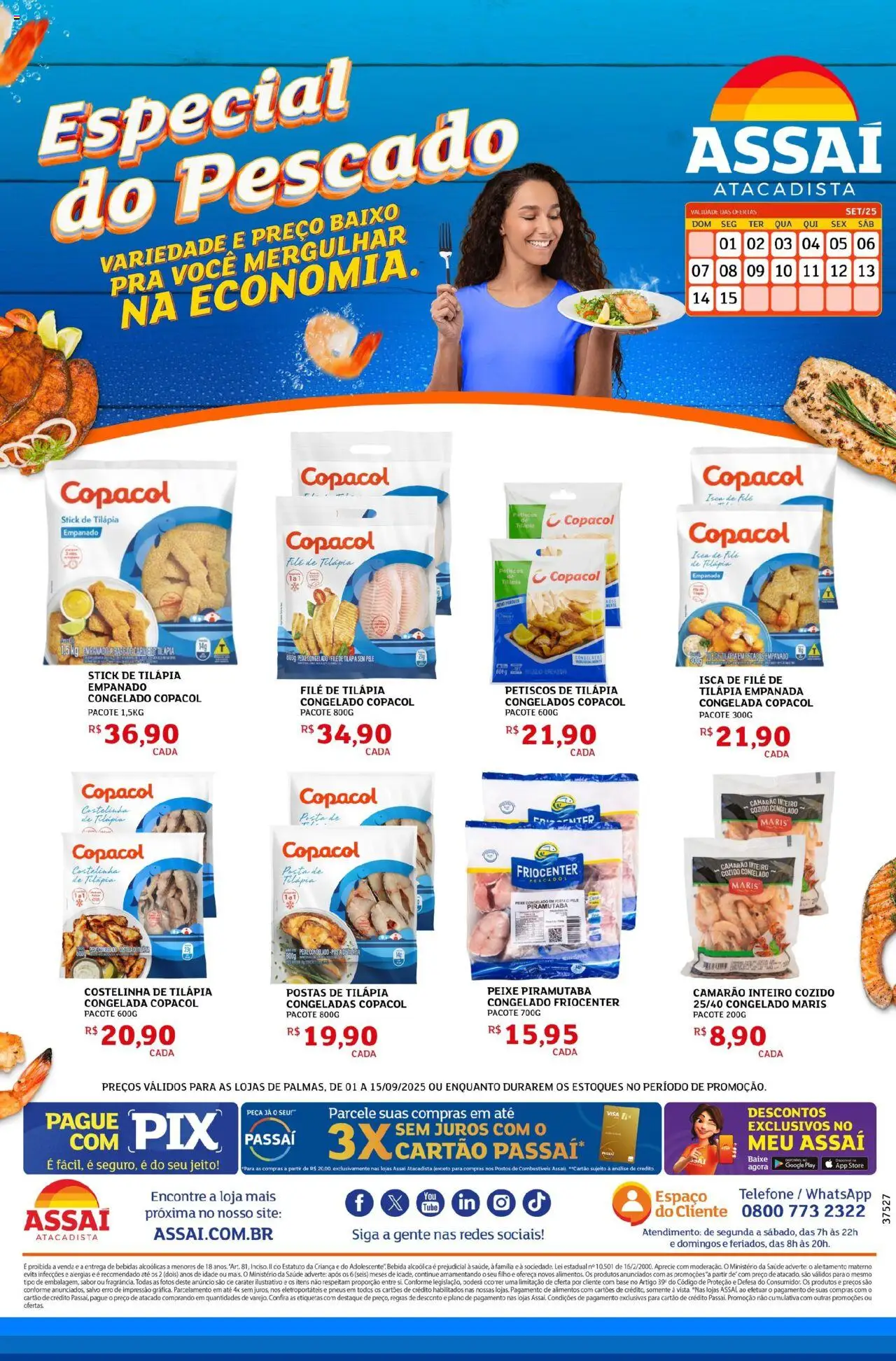 Assaí Atacadista Folheto - válido de 01.09.2025 | Página: 1 | Produtos: Camarão, Tilápia, Pneus, Bebida