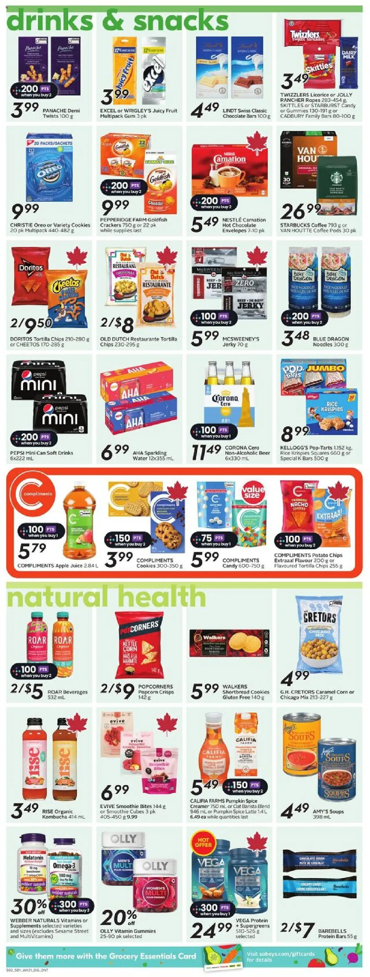 Sobeys flyer valid from 18.09.2025 | Page: 10 | Products: Rice, Chips, Pumpkin, Juice