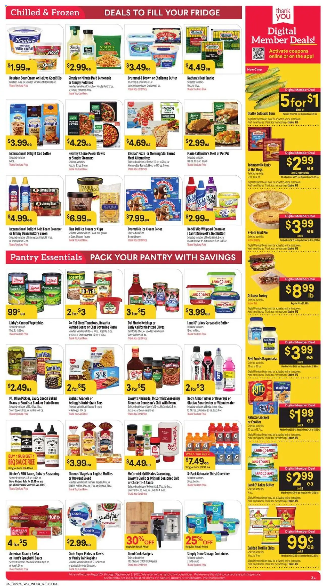 Basha's Weekly Ad - valid from 27.08.2025 | Page: 3 | Products: Cheese, Pasta, Ice cream, Sauce