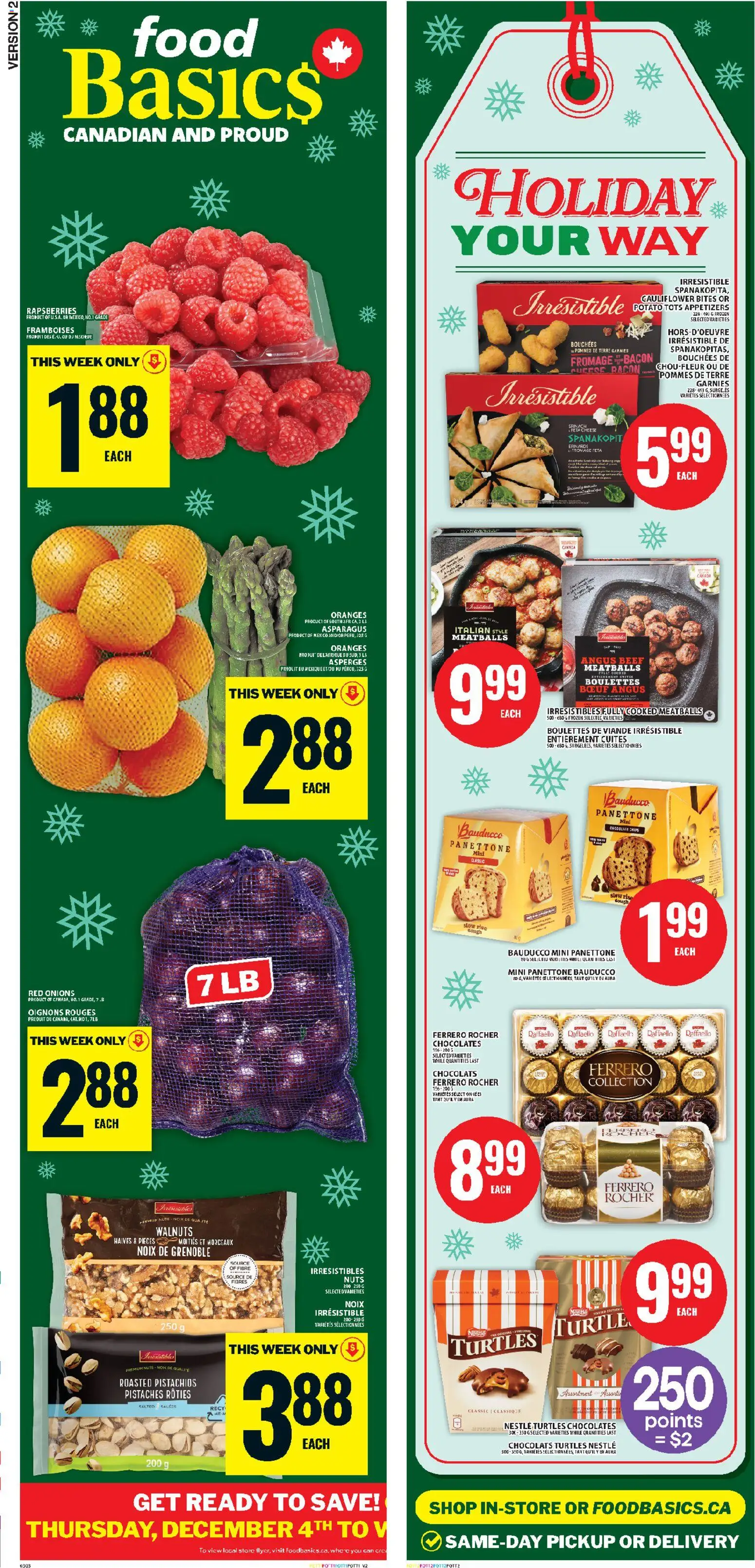 Food Basics flyer valid from 04.12.2025 | Page: 2 | Products: Chips, Nuts, Cheese, Chocolate