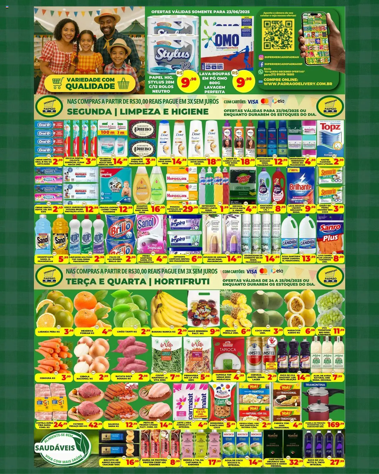 Supermercado Padrão Folheto - válido de 23.06.2025 | Página: 1 | Produtos: Biscoito, Tapioca, Barra de proteína, Pipoca