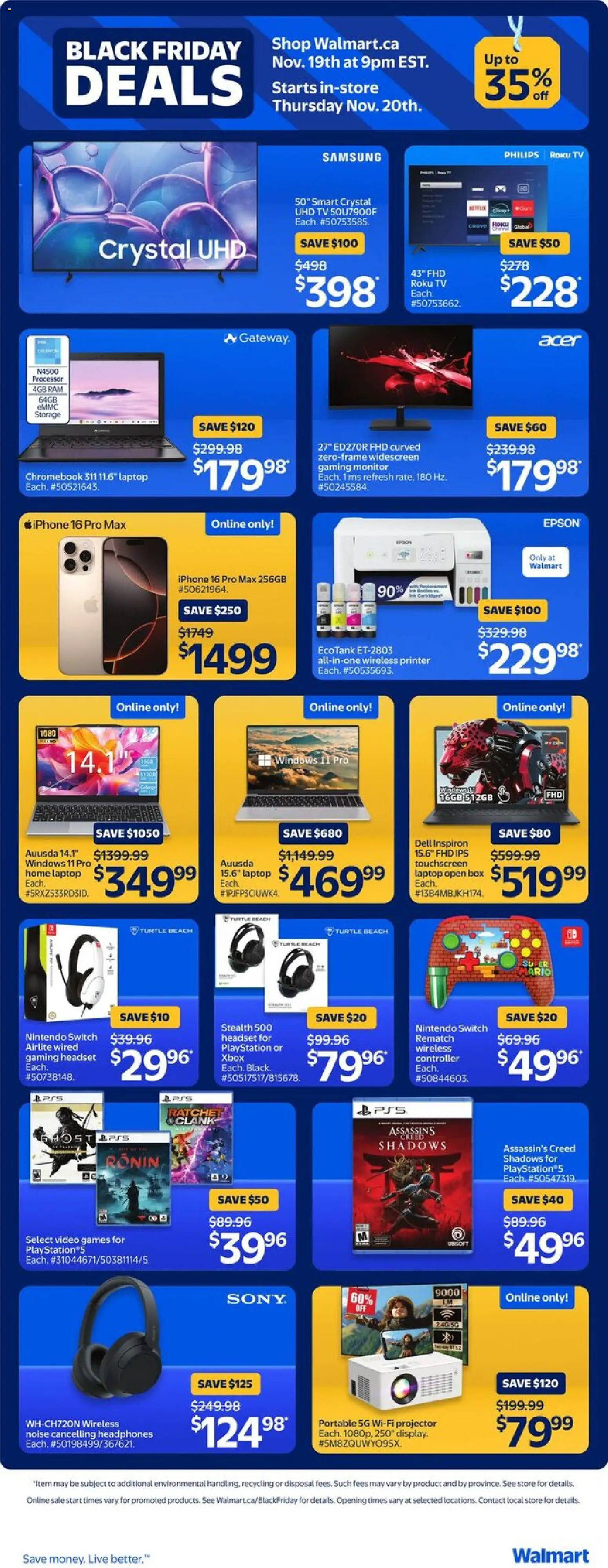 Walmart flyer valid from 19.11.2025 | Page: 7 | Products: Printer, Playstation, Xbox, Box