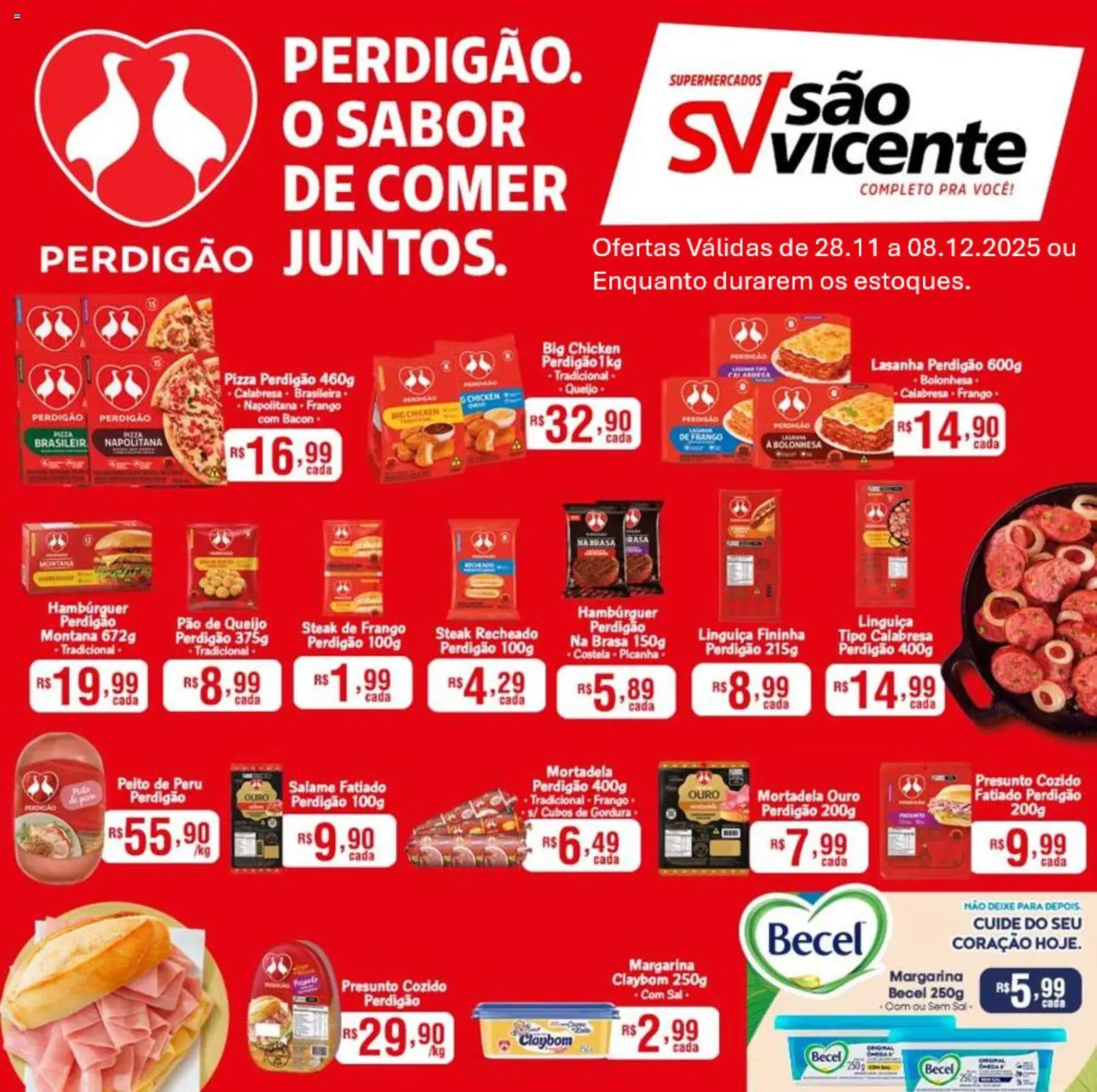 Supermercados São Vicente Folheto - válido de 28.11.2025 | Página: 1 | Produtos: Salame, Pizza, Peito de peru, Hambúrguer