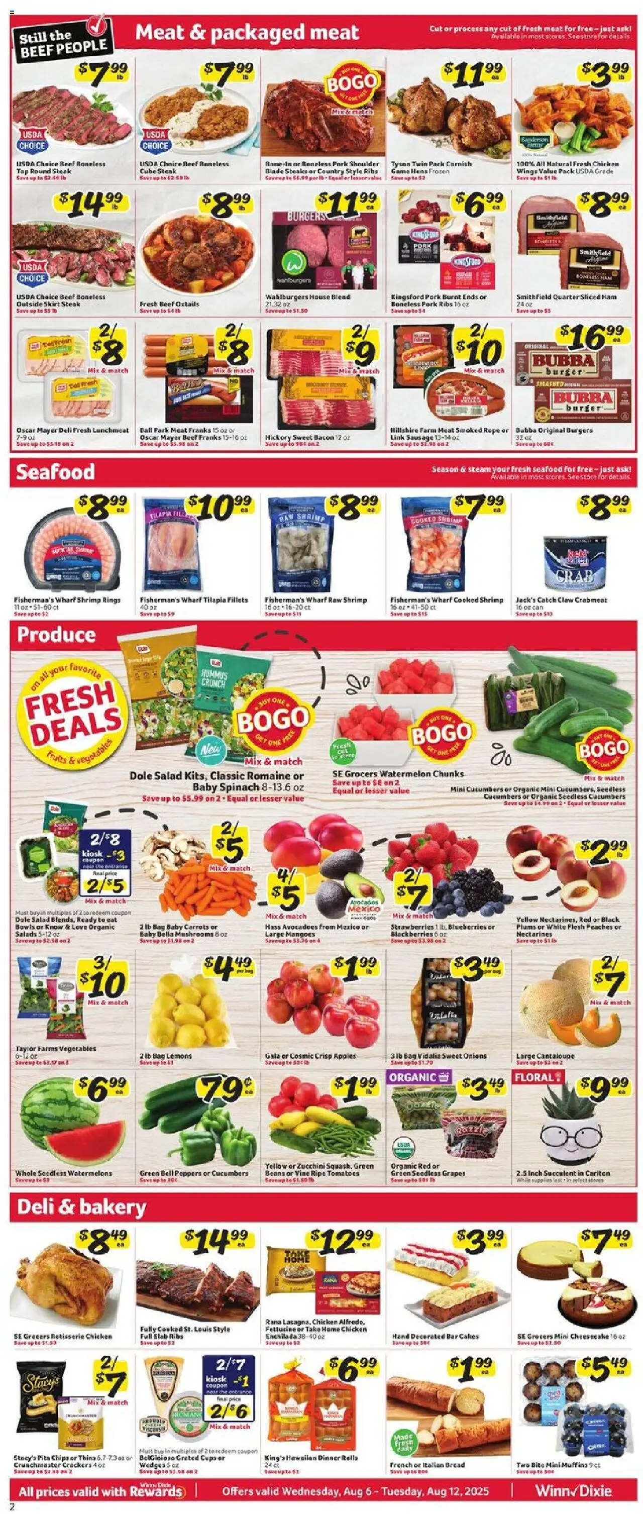 Winn Dixie Weekly Circular - FL - valid from 06.08.2025 | Page: 2 | Products: Bakery, Romaine, Apples, Beef