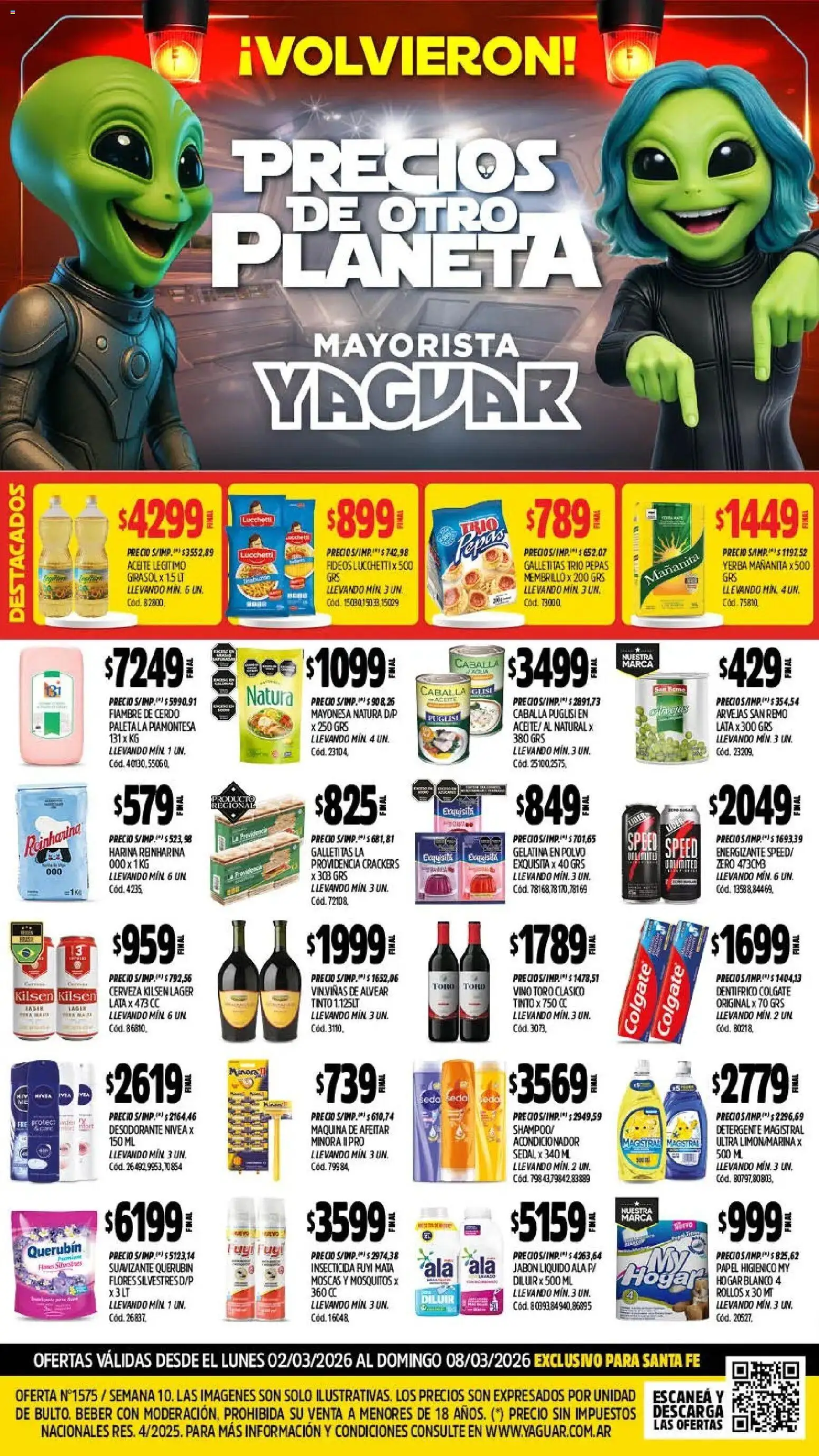 Yaguar - Oferta Semanal Santa Fé │ válido desde el 02.03.2026 | Página: 1 | Productos: Galletitas, Jabón, Detergente, Fideos