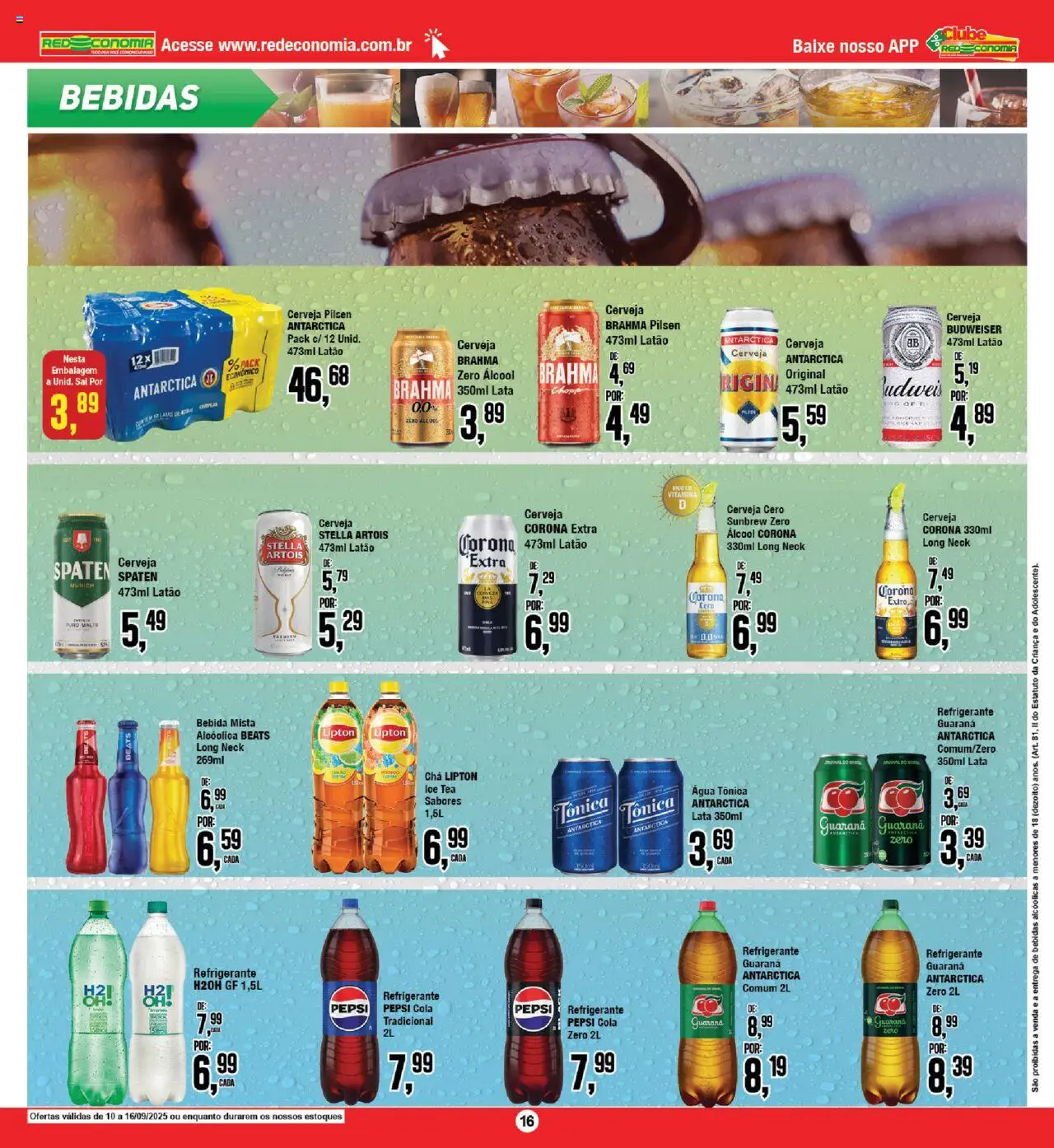 RedEconomia Folheto - válido de 10.09.2025 | Página: 16 | Produtos: Guaraná, Cerveja, Chá, Bebida