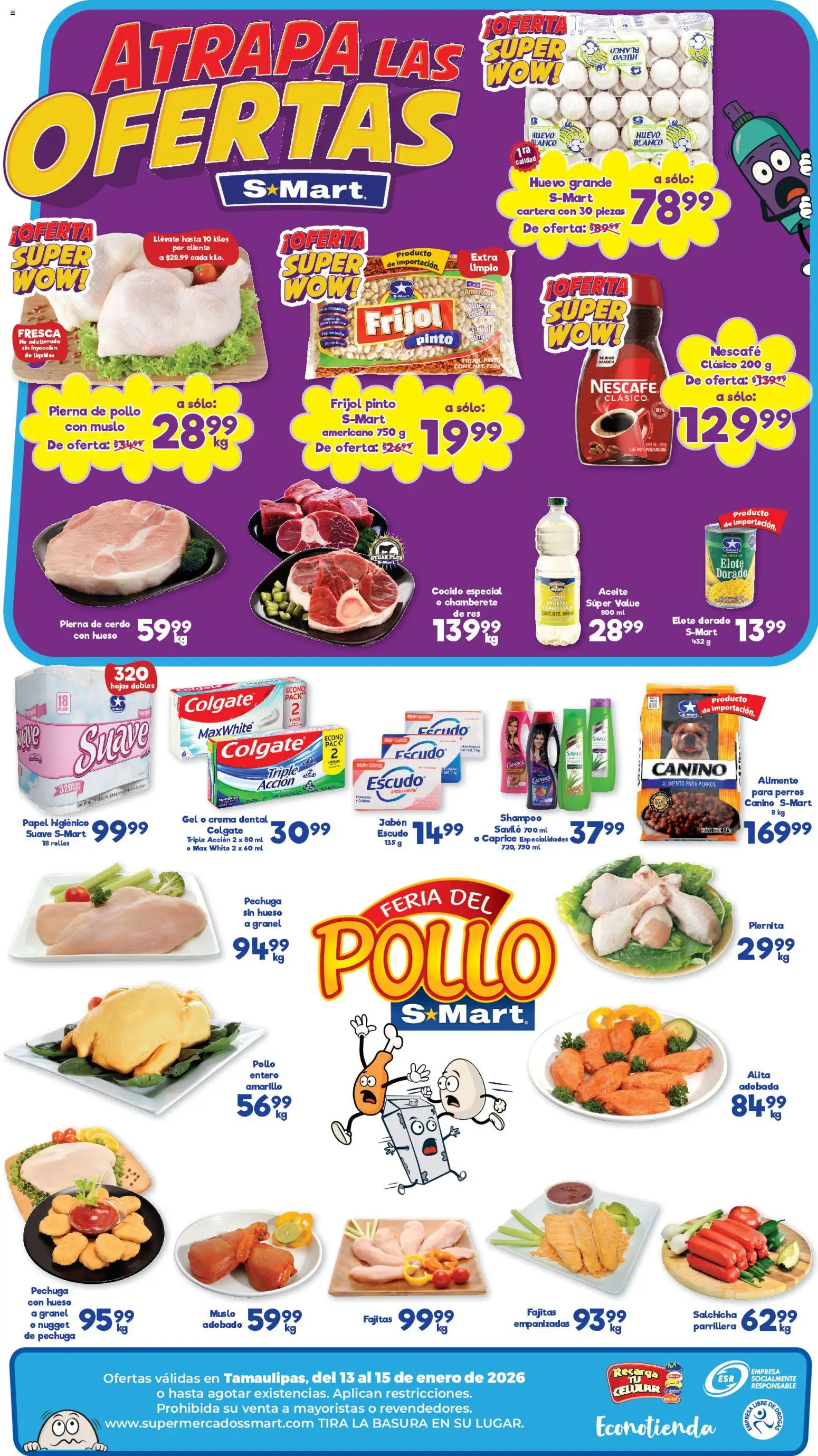 Nuevas ofertas de S-Mart válidas en toda la República Mexicana desde el 13.01.2026. ¡Encuentra las mejores ofertas en S-Mart folleto Reynosa! | Página: 2 | Productos: Salchicha, Huevo, Res, Papel higiénico