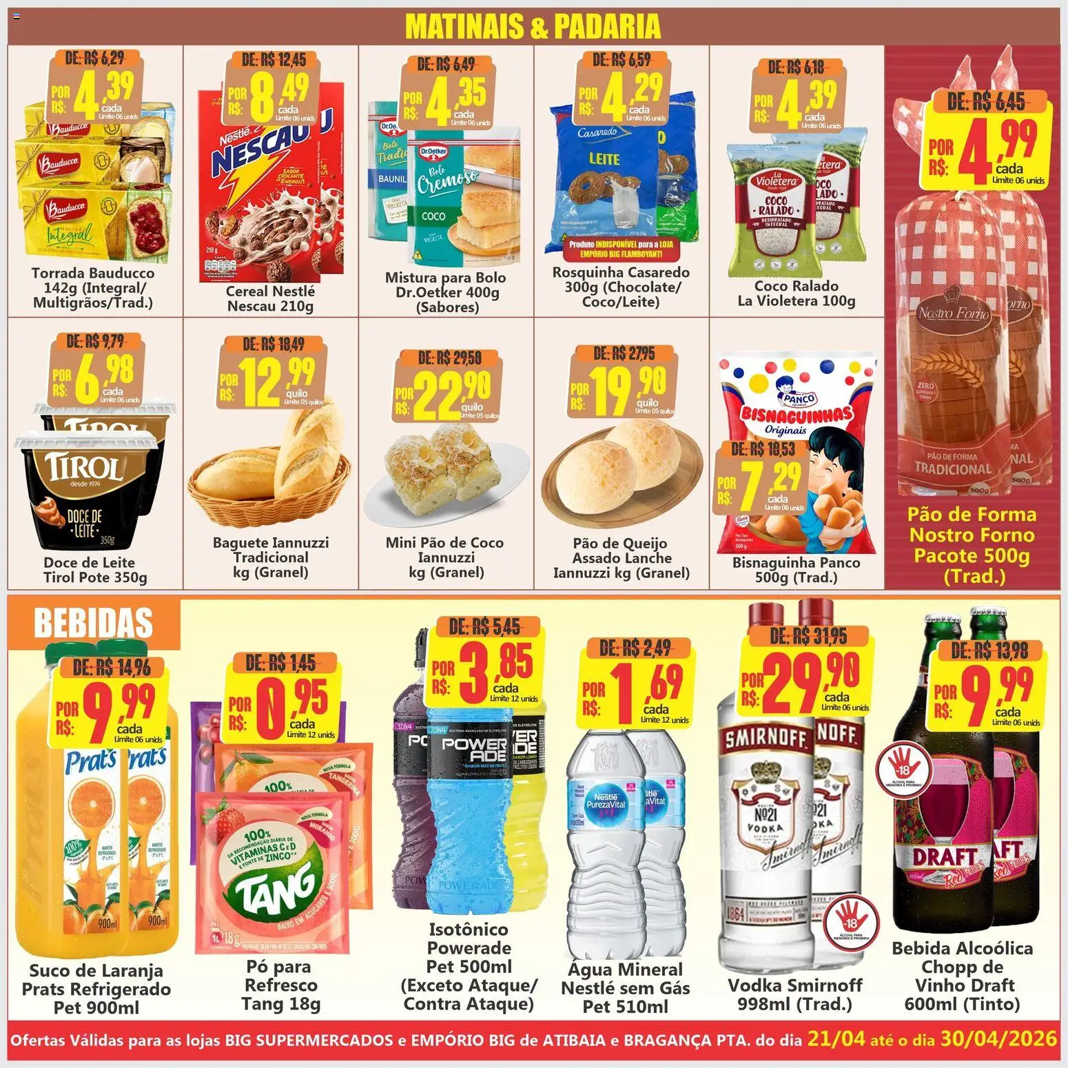 Big Supermercados Folheto - válido de 21.04.2026 | Página: 5 | Produtos: Nescau, Queijo, Bolo, Baixo
