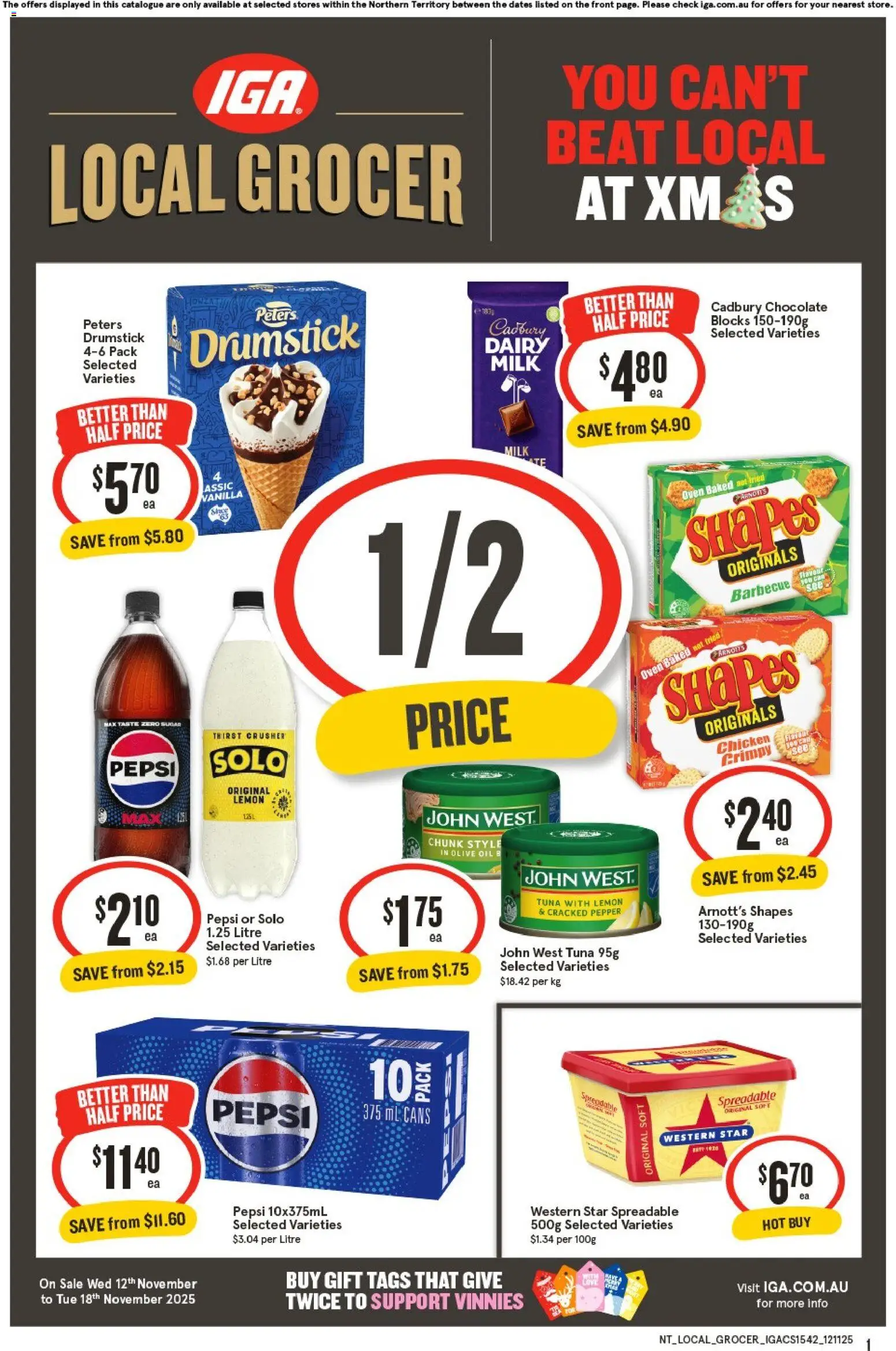 IGA catalogue - valid from 12.11.2025 | Page: 1 | Products: Milk, Dairy, Pepper, Lemon