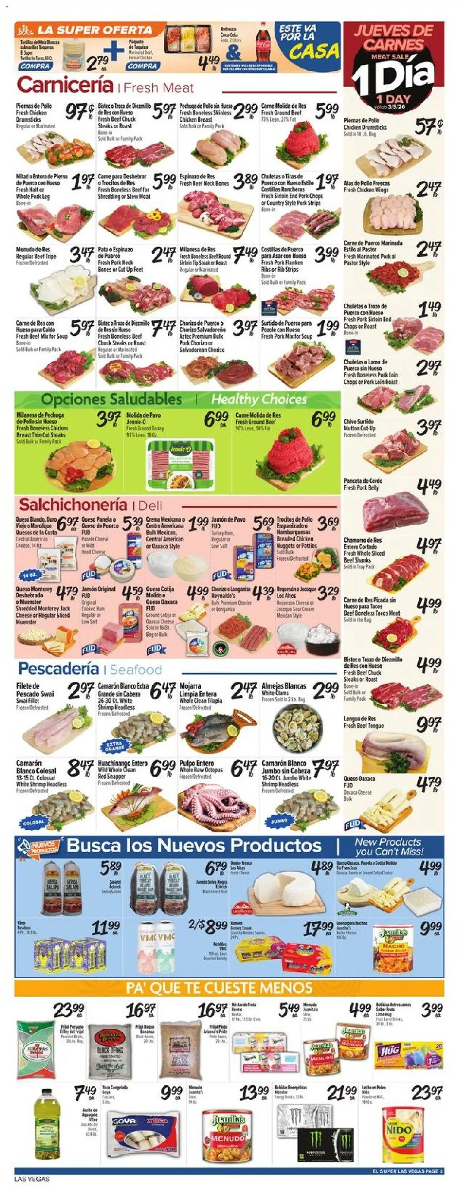 El Super Weekly Ad - NV - valid from 04.03.2026 | Page: 3 | Products: Cheese, Pork, Beef, Seafood