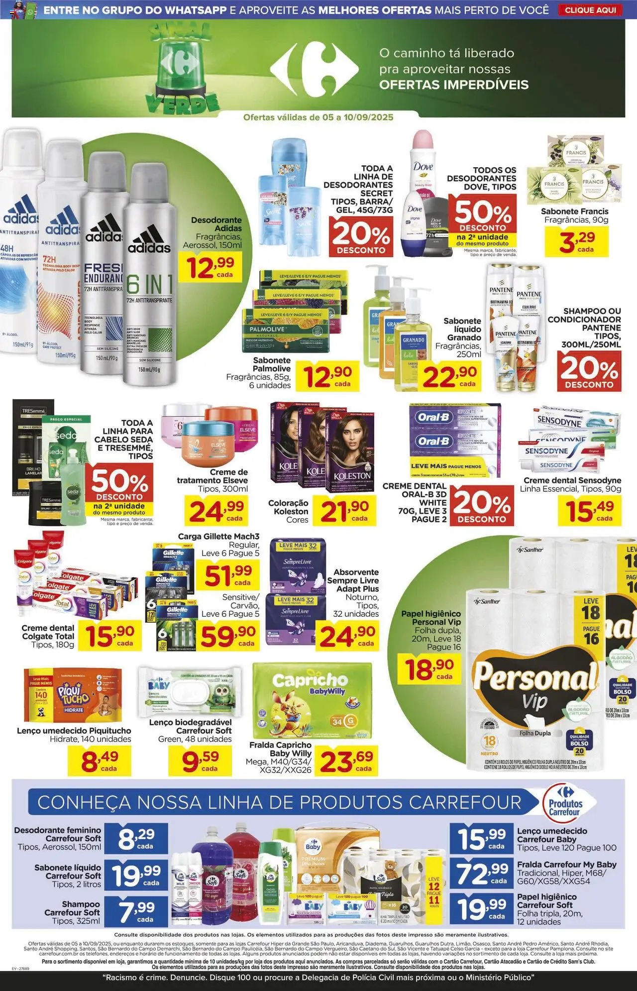 Carrefour Folheto - válido de 05.09.2025 | Página: 10 | Produtos: Shampoo, Condicionador, Creme, Sabonete líquido