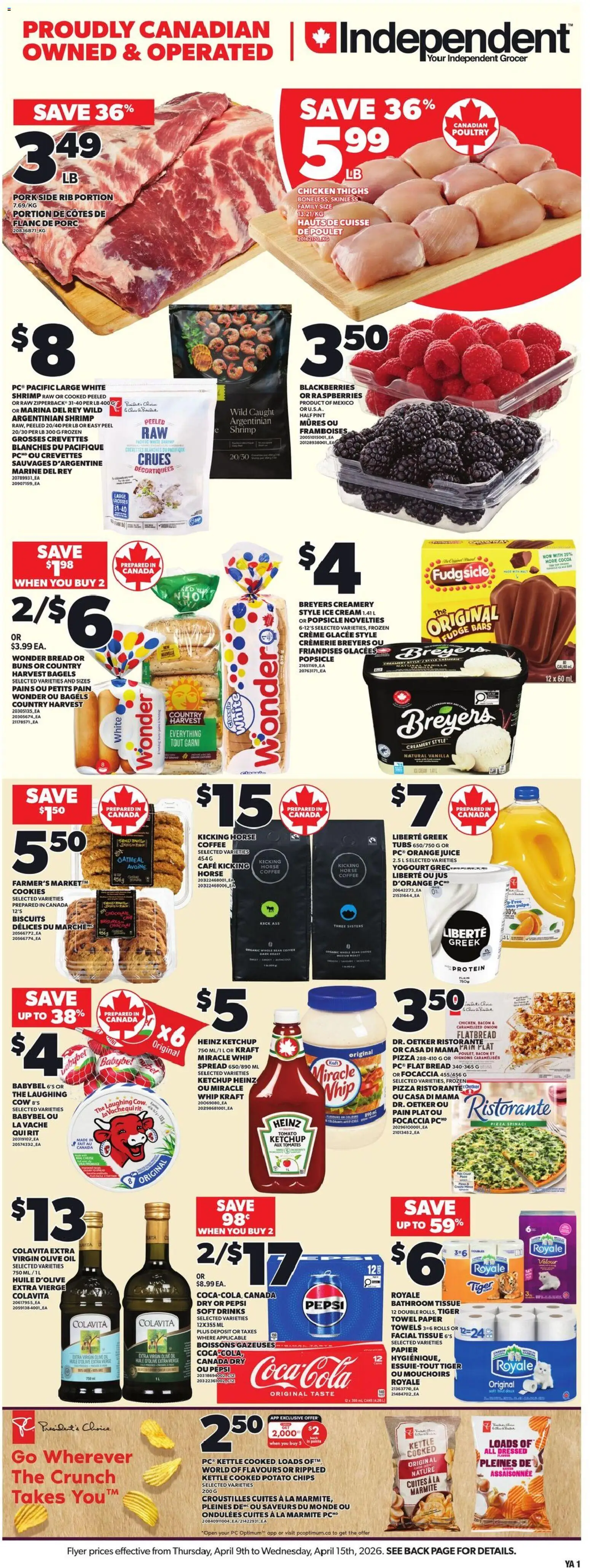 Independent Grocer flyer valid from 09.04.2026 | Page: 1 | Products: Ice cream, Kettle, Chocolate, Juice
