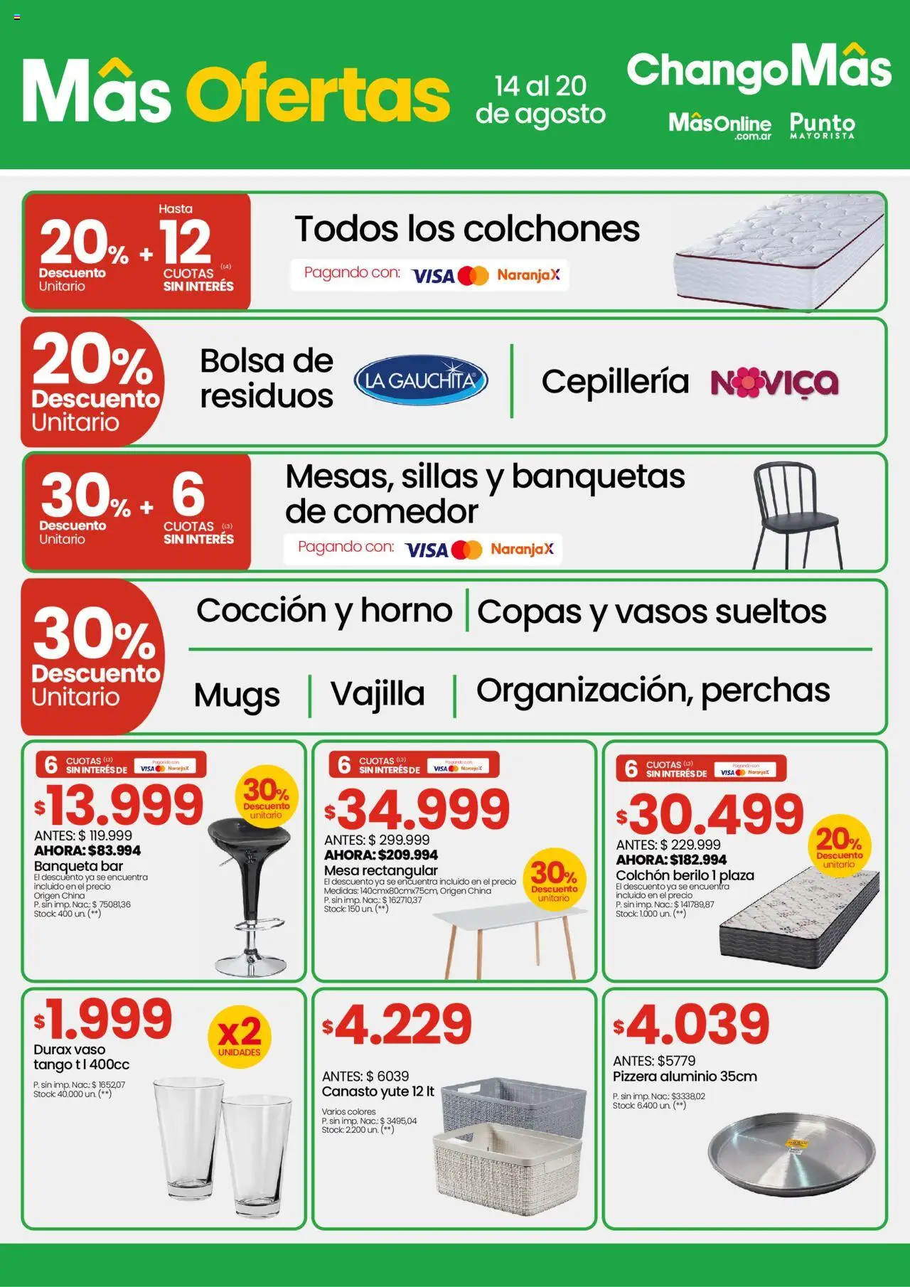 Changomas ofertas │ válido desde el 14.08.2025 | Página: 10 | Productos: Banqueta, Colchón, Mesa, Vasos