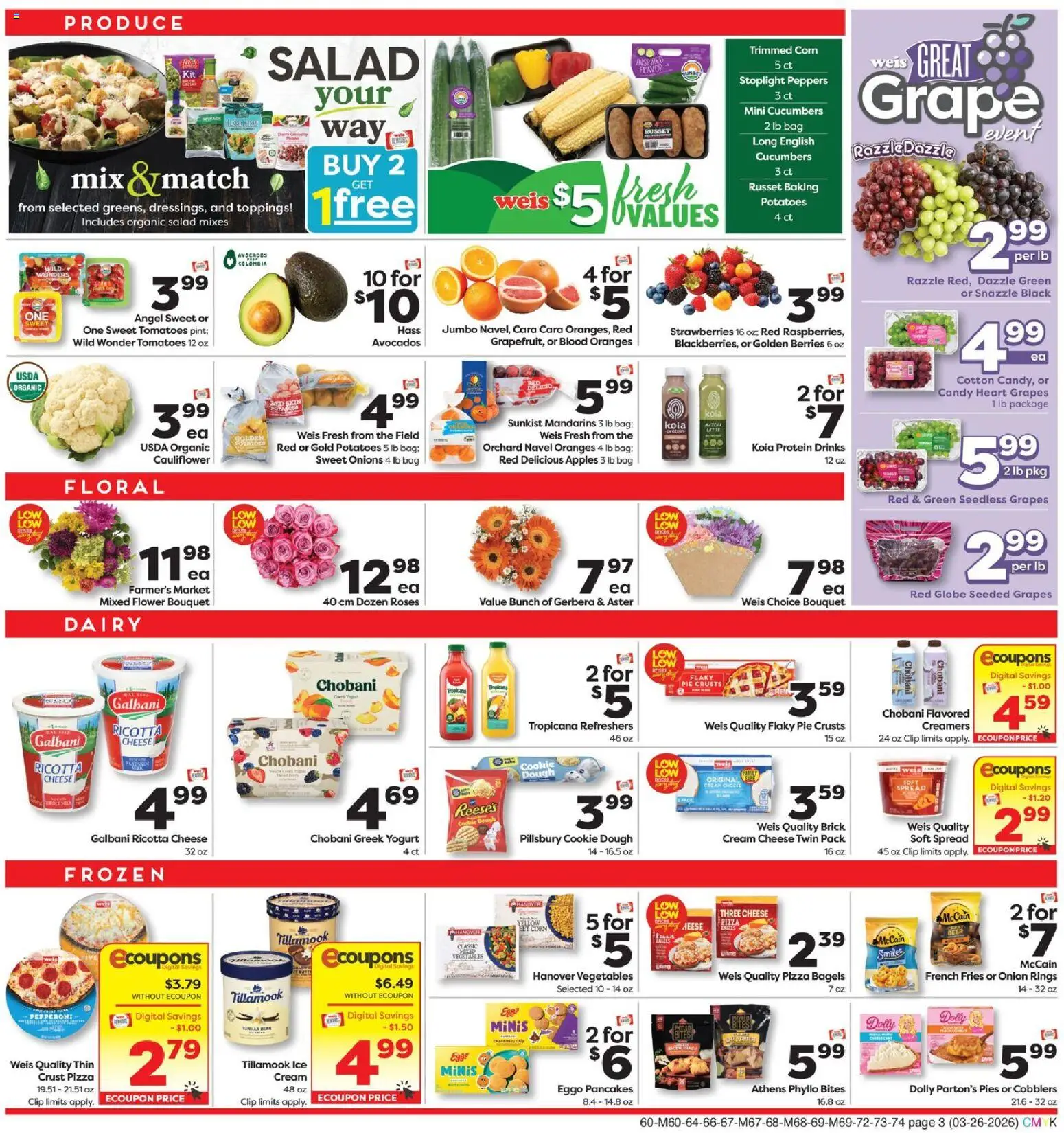 Weis Weekly Circular - NY - valid from 26.03.2026 | Page: 5 | Products: Mandarins, Pizza, Apples, Grapes