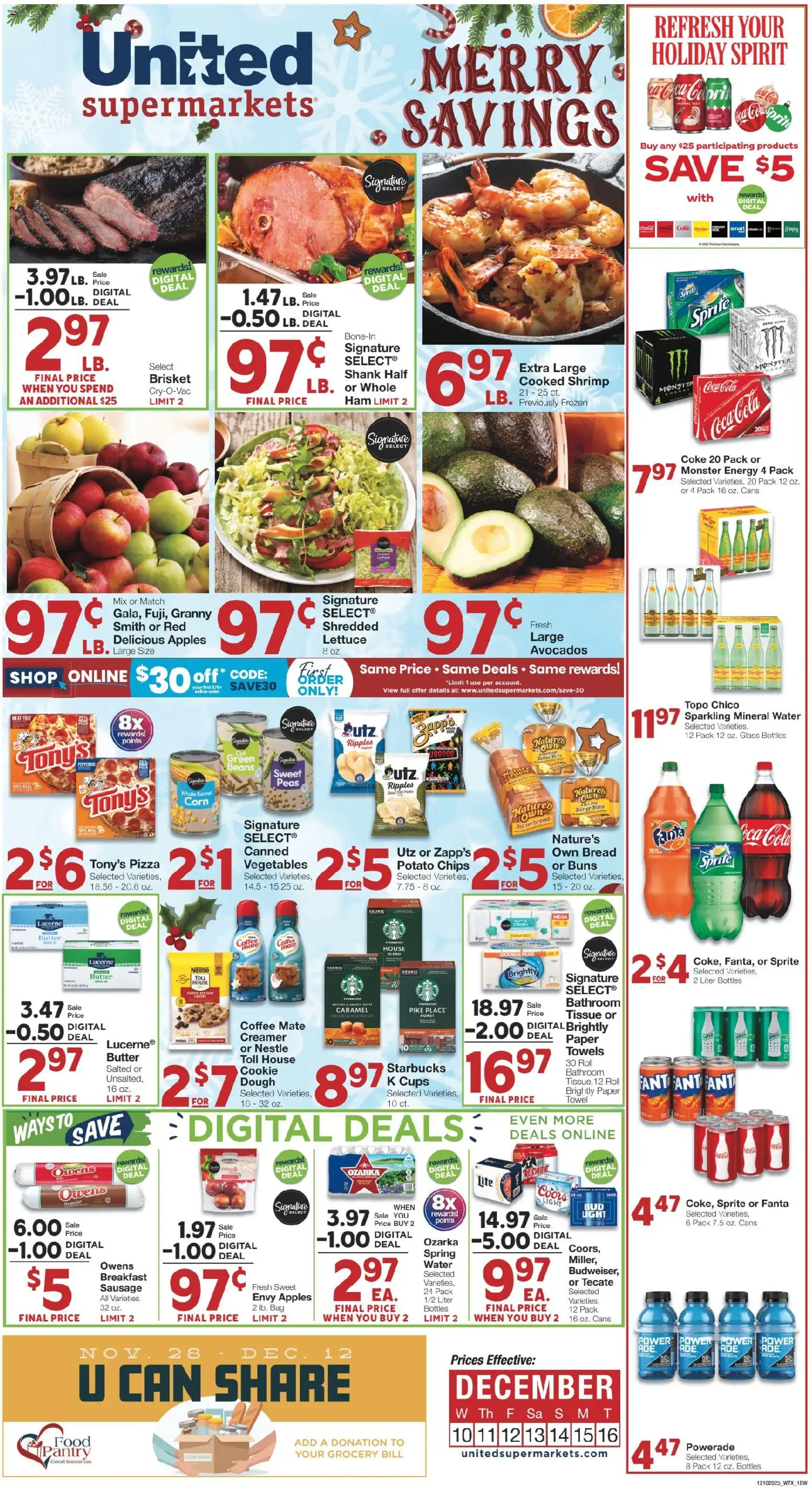 United Supermarkets Weekly Ad - valid from 09.12.2025 | Page: 1 | Products: Butter, Pizza, Chips, Water