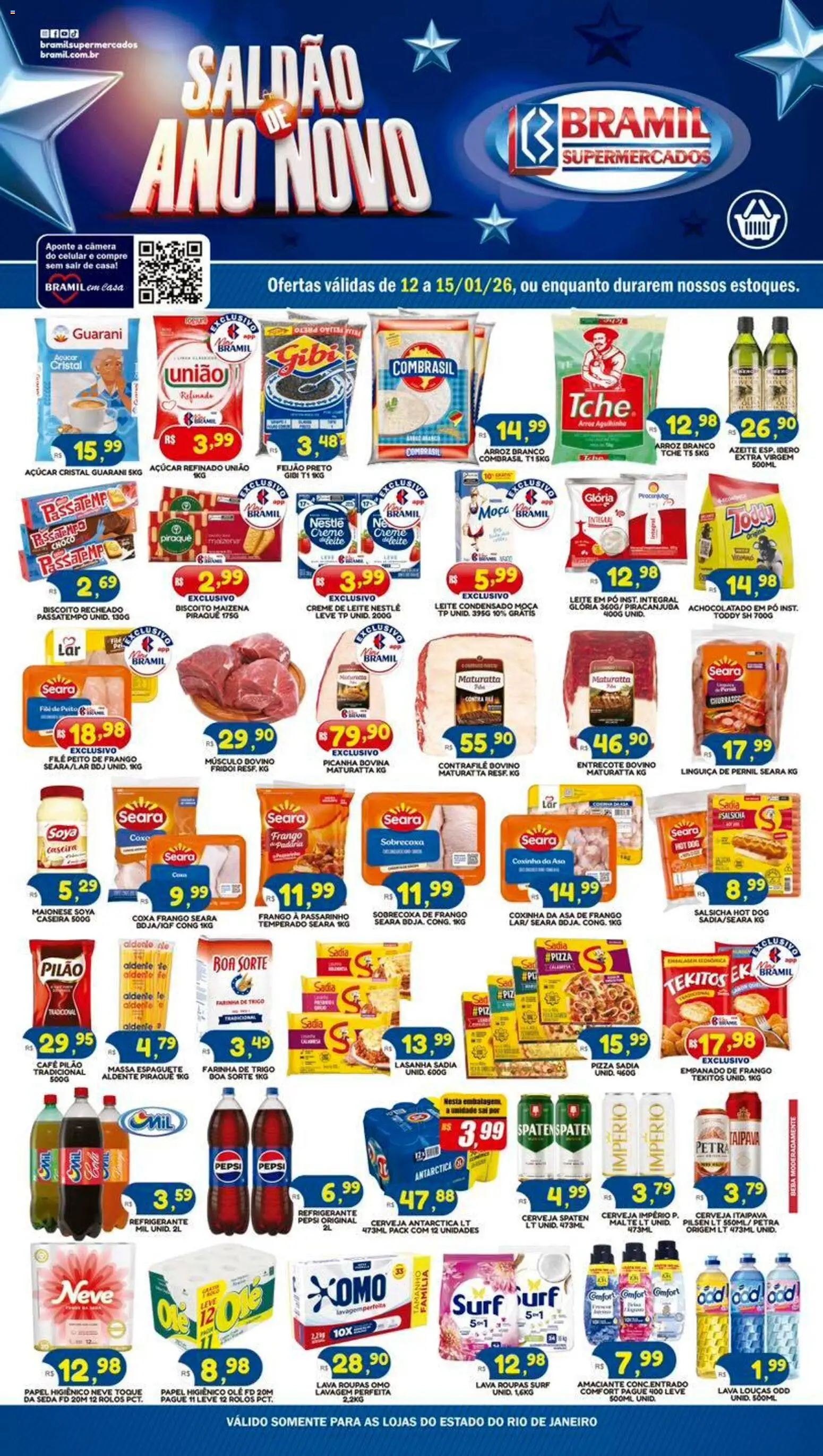 Bramil Supermercados Folheto - válido de 12.01.2026 | Página: 1 | Produtos: Feijão, Massa, Frango, Maionese