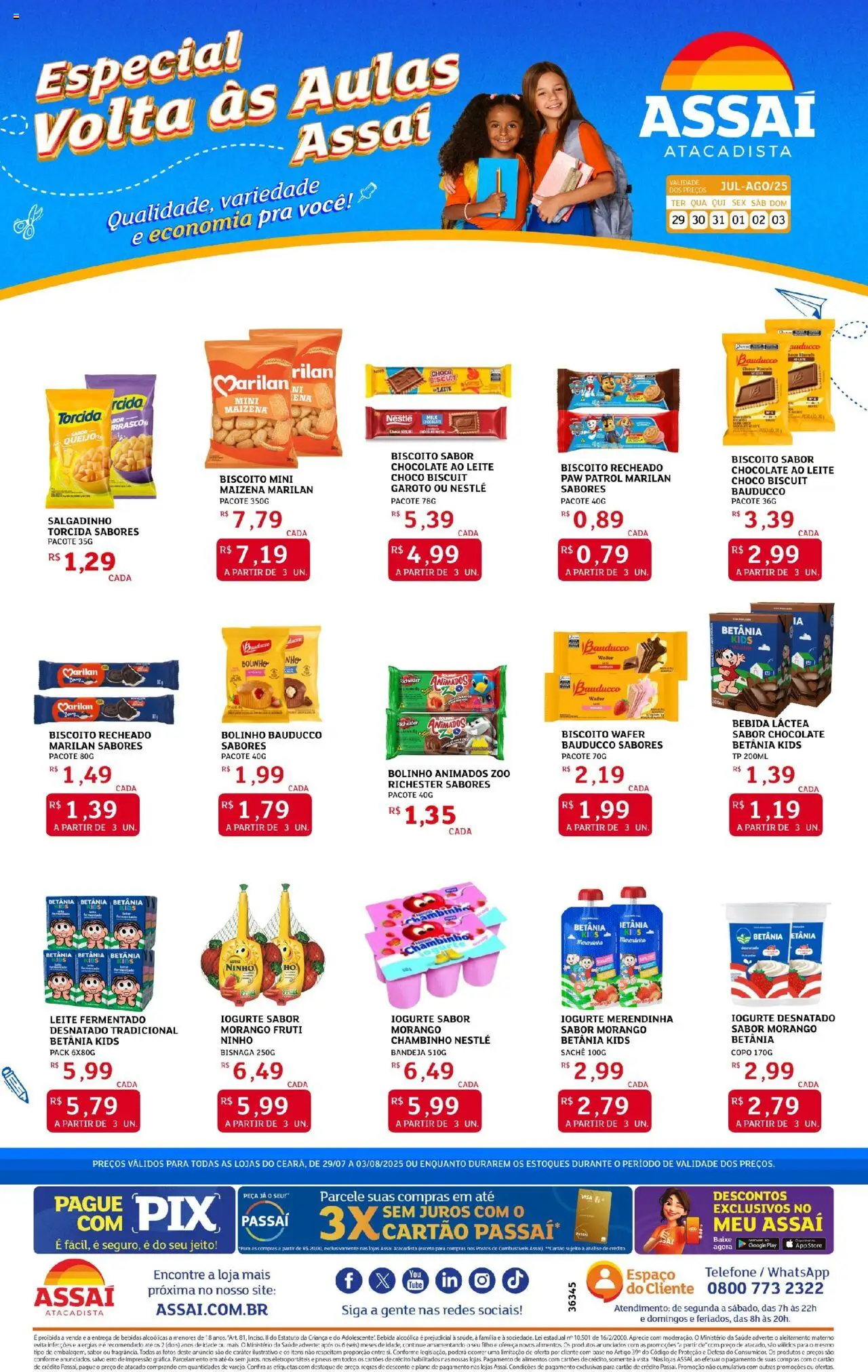 Assaí Atacadista Folheto - válido de 29.07.2025 | Página: 1 | Produtos: Leite, Queijo, Iogurte, Base