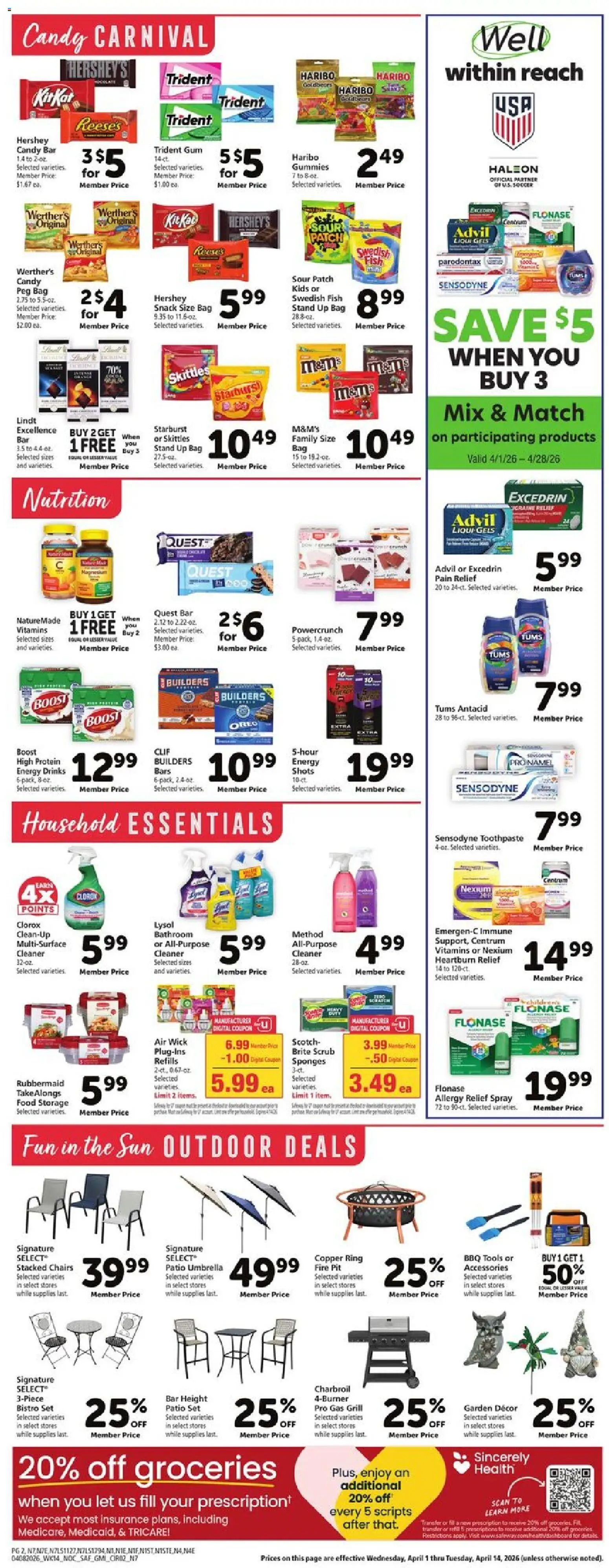 Safeway Weekly Ad - valid from 08.04.2026 | Page: 8 | Products: Toothpaste, Fish, Umbrella, Bag