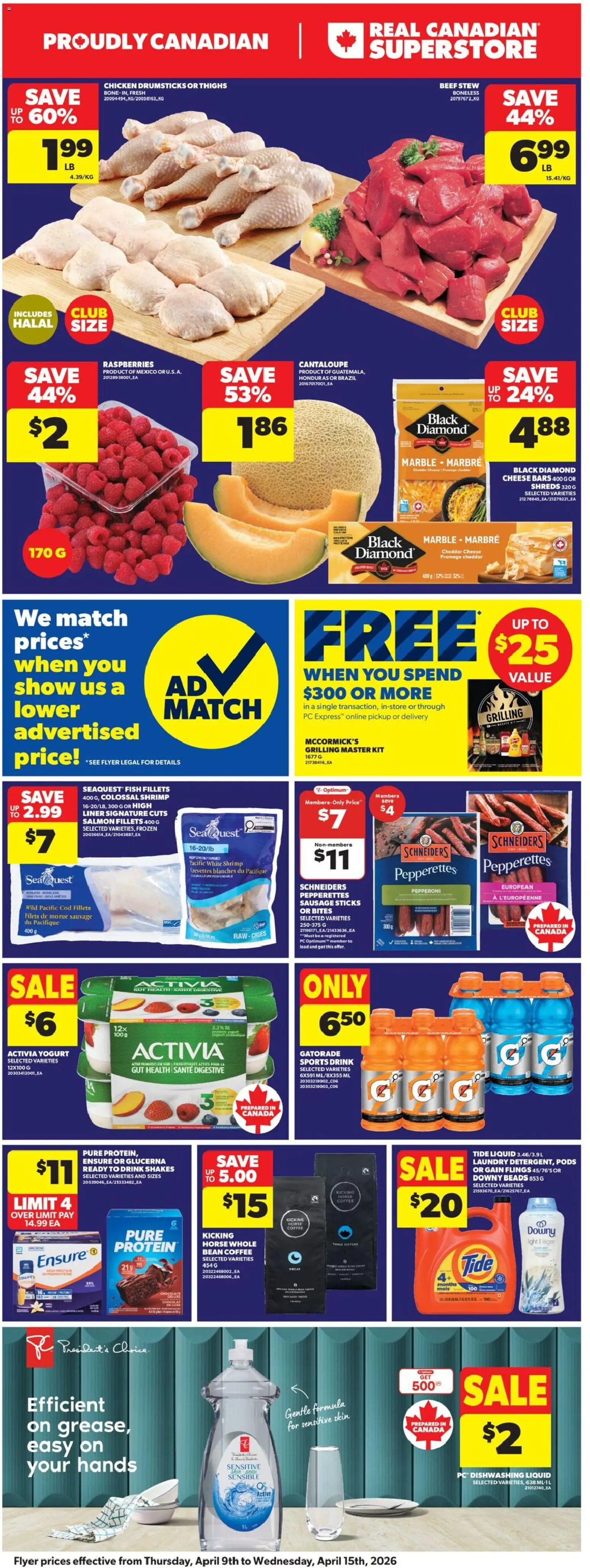 Real Canadian Superstore flyer valid from 09.04.2026 | Page: 3 | Products: Beef, Cheese, Yogurt, Chocolate
