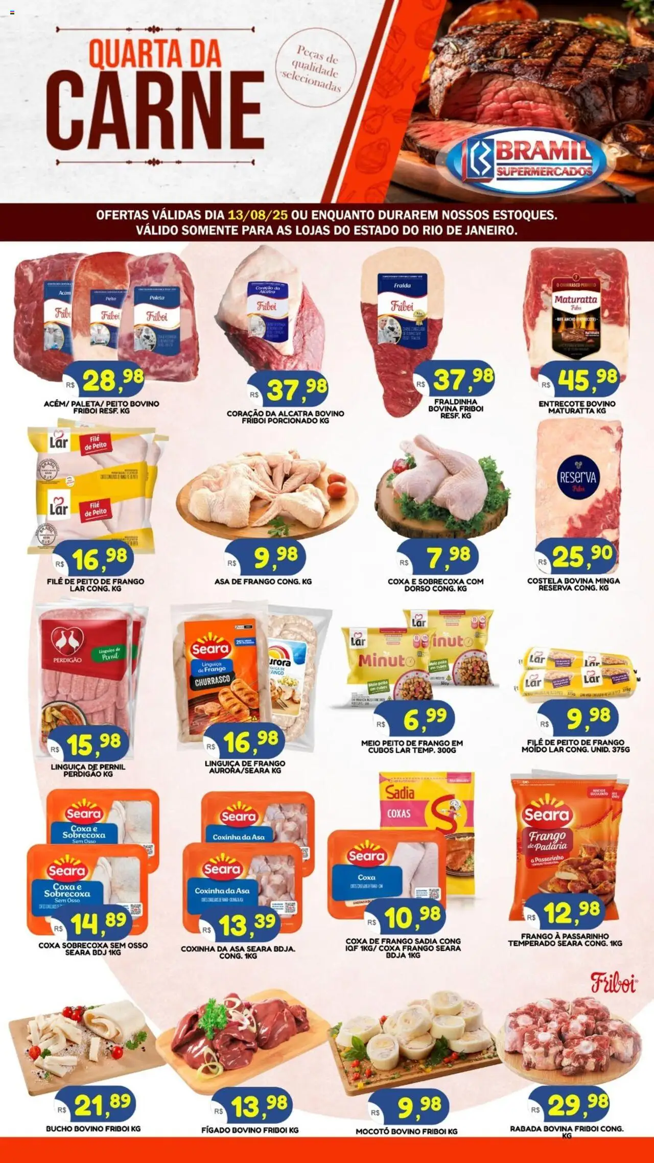 Bramil Supermercados Folheto - válido de 13.08.2025 | Página: 1 | Produtos: Linguiça, Alcatra, Fraldinha, Peito de frango