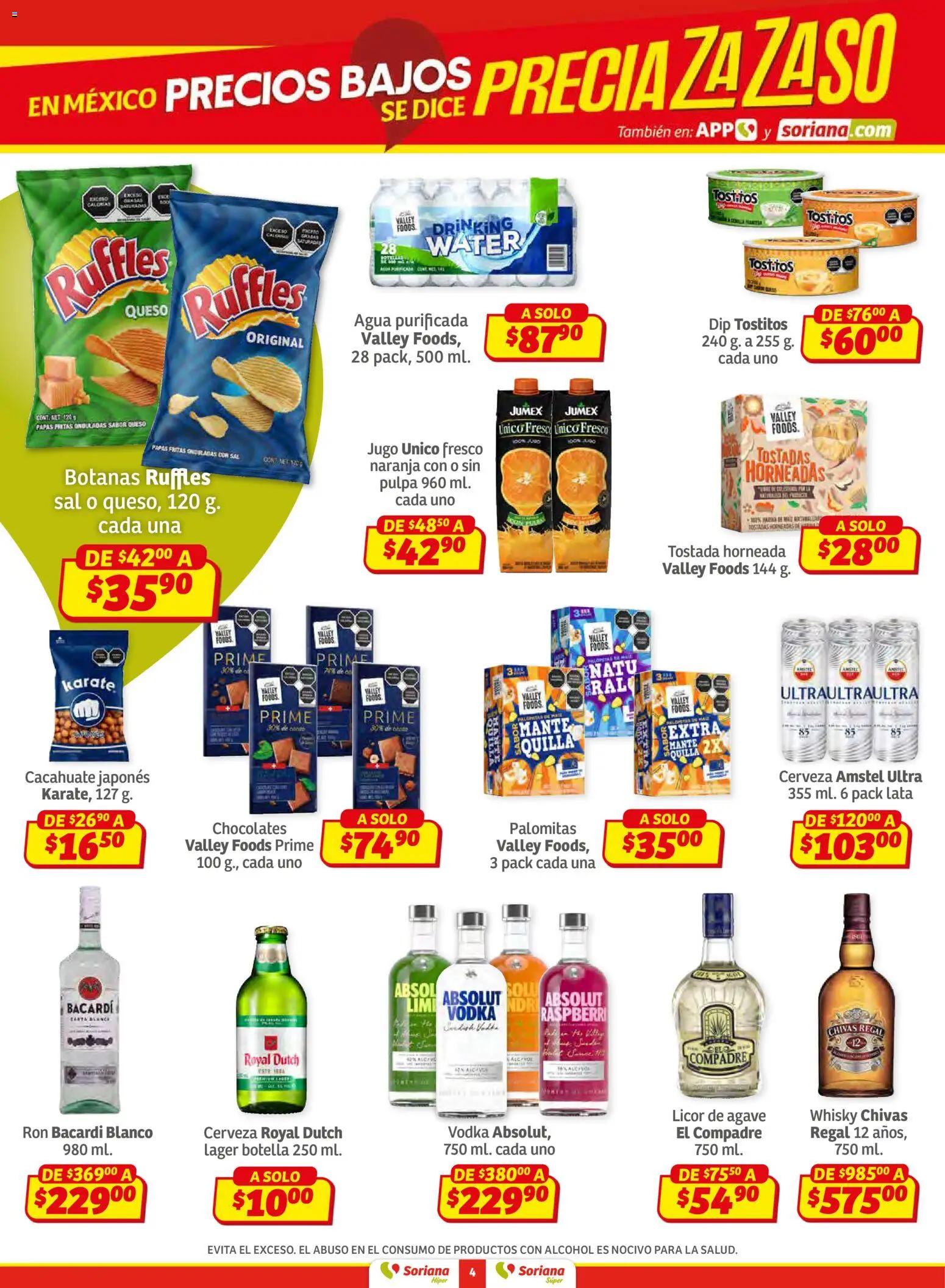 Nuevas ofertas de Soriana válidas en toda la República Mexicana desde el 15.01.2026. ¡Encuentra las mejores ofertas en Soriana - Preciazazaso Súper: Chih, Coah, Dur, NL, SLP, Tamps, Zac! | Página: 4 | Productos: Agua, Jugo, Cerveza, Papas fritas